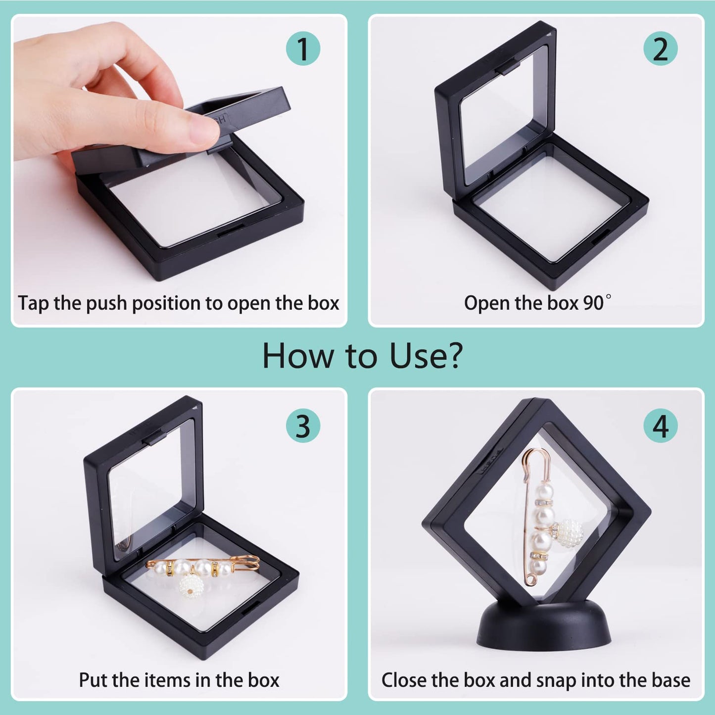 3D Floating Display Case, Transparent Film Jewely Storage Box, Black Challenge Coin Display Holder Stand for Antique Challenge Coins Medals Jewelry Shells Gems Minerals Rocks Specimen Pins (24Pcs)