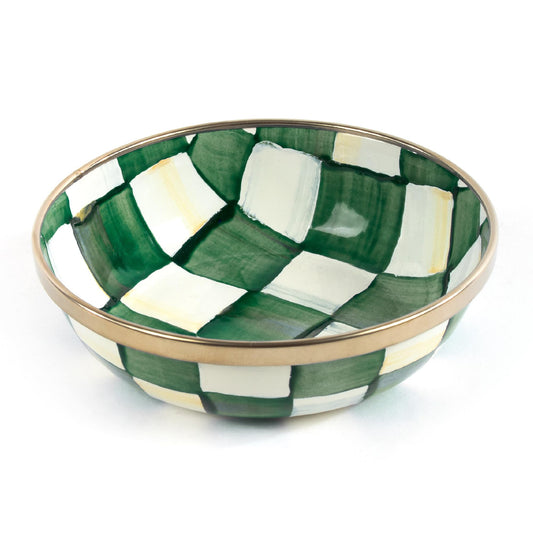 MACKENZIE-CHILDS Enamel Relish Dish, Small Serving Bowl for Entertaining, Green-and-White Emerald Check