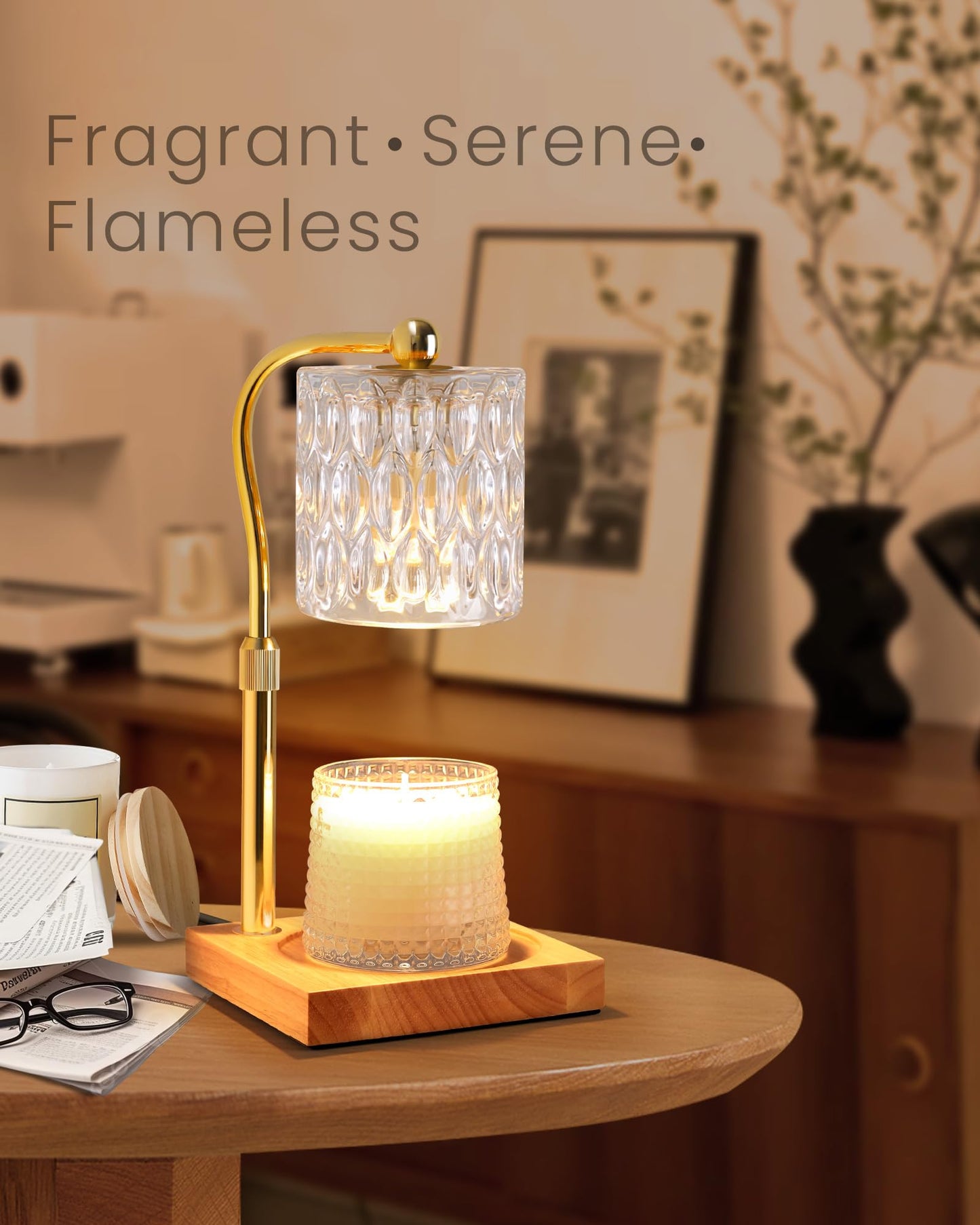 Candle Warmer Lamp Adjustable Height with Timer Dimmer, Dimmable Glass Wax Melt Warmer Light for Scented Jar, Present for Women Candle Lovers Christmas House Warming Home Decor Brithday, Crystal