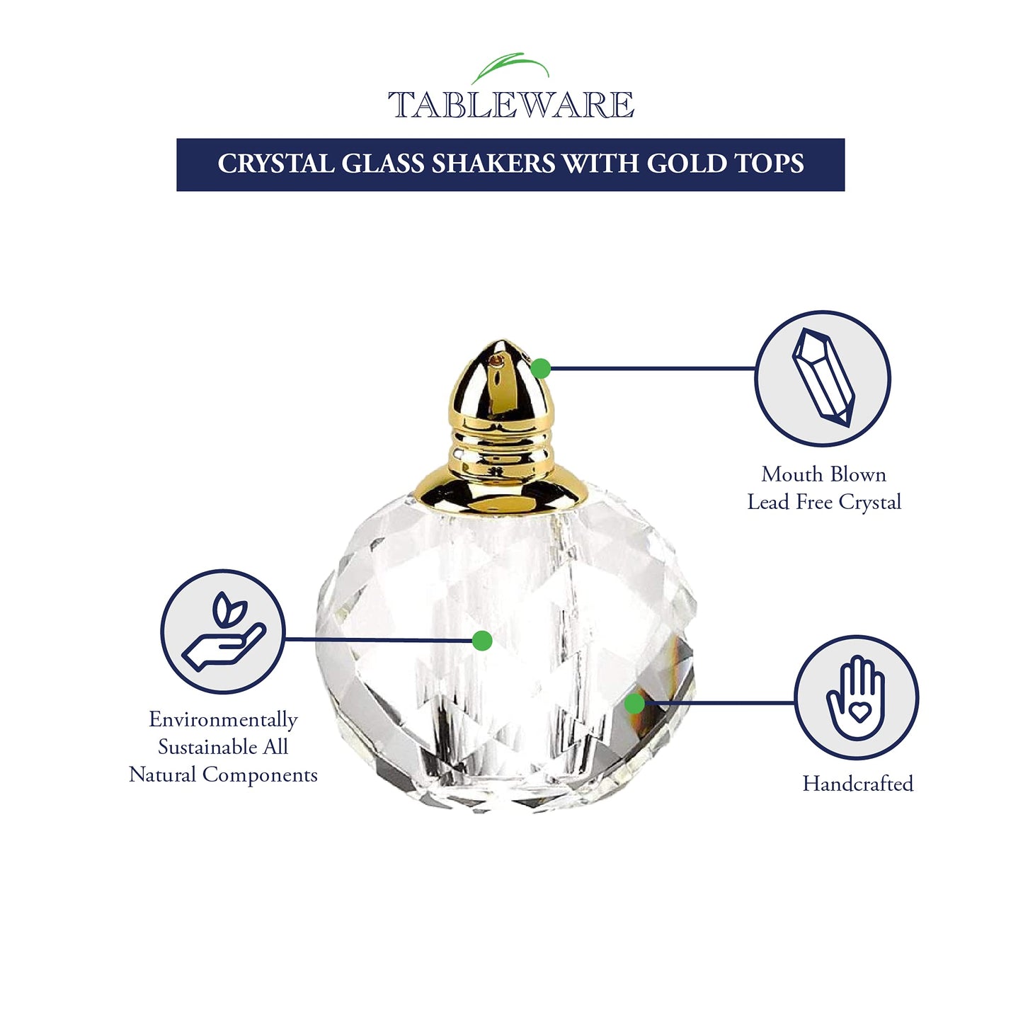 Badash Crystal Salt and Pepper Shaker Set - 2.5" Tall Zendra Hand-Cut Optical Crystal Glass Shakers with Gold Tops - Set a Beautiful Table