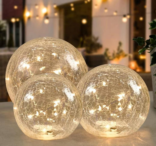 Crackle Globe LED Lamp Battery Operated – Gold Mercury Glass Ball Light for Festival Christmas Decoration, Living Room Indoor Decor (Batteries NOT Included, 3 Sizes Available)