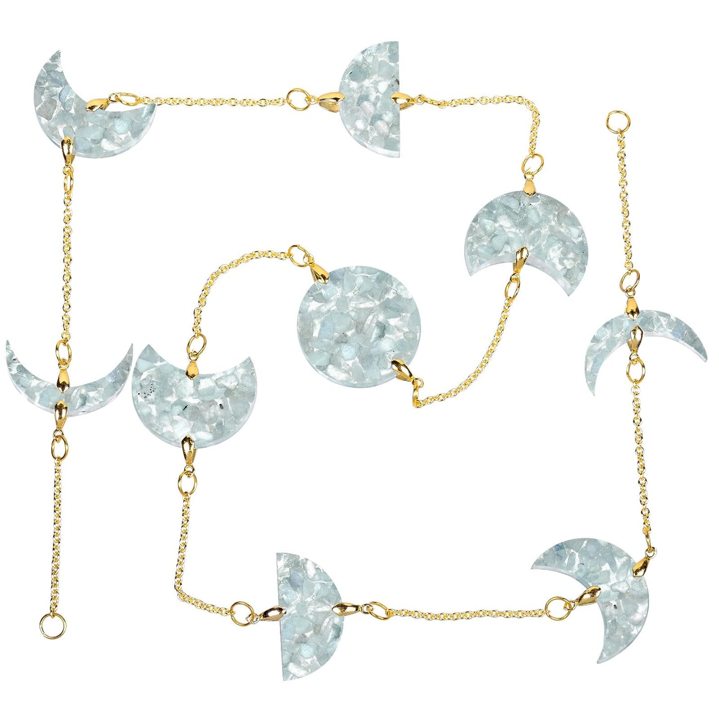 rockcloud Resin Moon Crystal Wall Hanging Ornament with Chain, Phase Wall Art Bohemian Pendant for Living Room Office Decor, Aquamarine