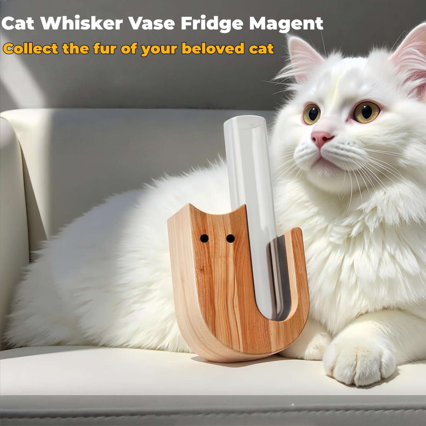 Ghzchuang 2Pcs Cute mini Glass Tube Flower Vase Magnets - Cat Whisker Holder,Tiny vase Fridge Magnets,Wooden Magnetic Cute Flower Vase,Suitable for Fresh Flowers,Herbs and Various Green Plants