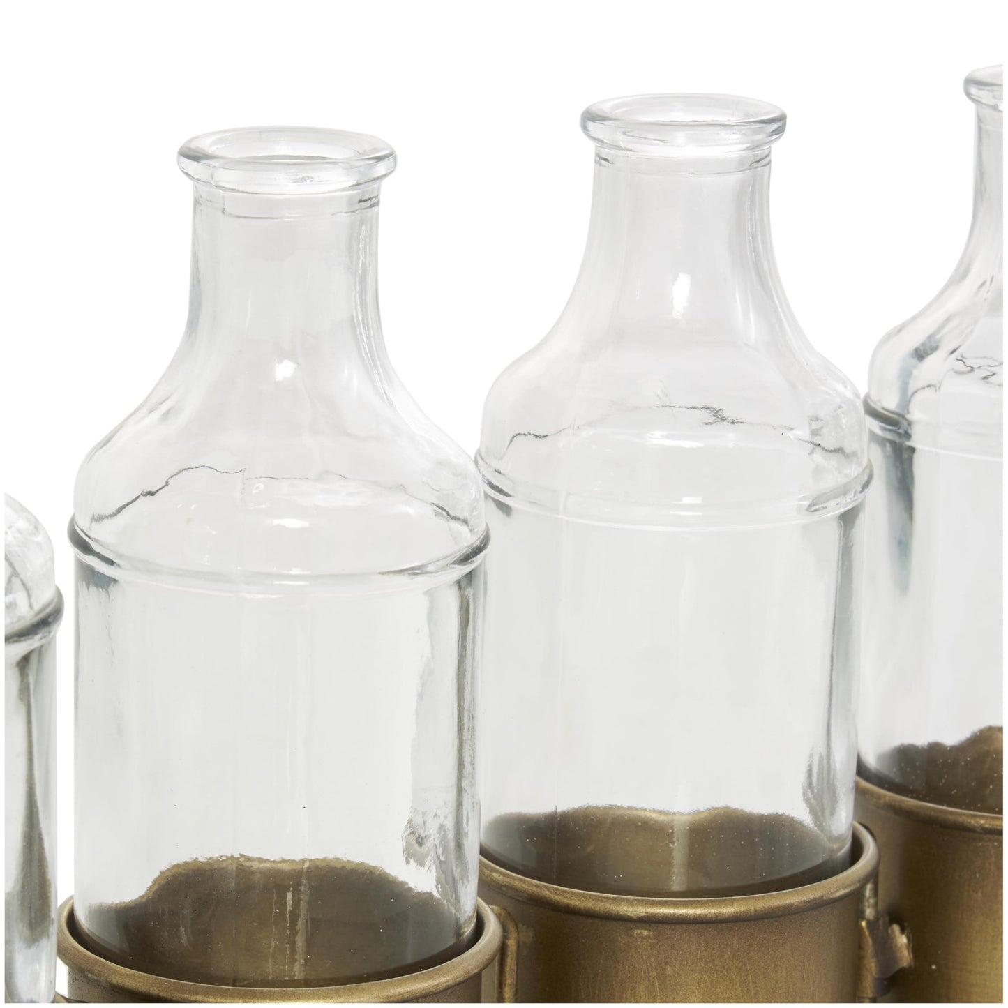 Deco 79 Metal Decorative Vase Adjustable Bottle Centerpiece Vase with Clear Glass Bottles, Flower Vase for Home Decoration 22" x 3" x 8", Gold