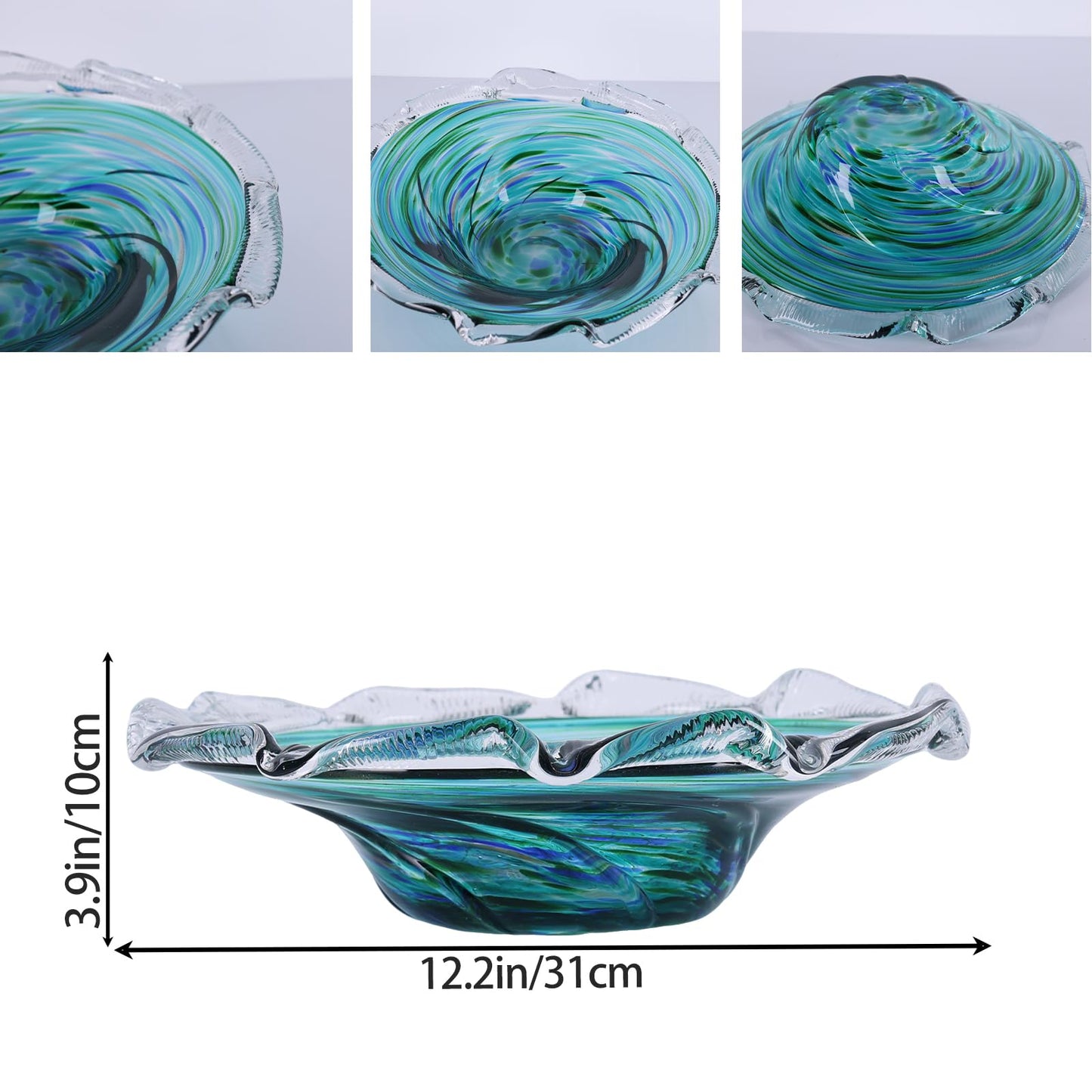 DOVDOV Green Decorative Glass Bowls Flower Shaped Glass Decorative Bowl Handblown Glass Bowl for Fruit Candy Potpourri Storage Home Centerpiece Living Room Dining Table Shelf Display