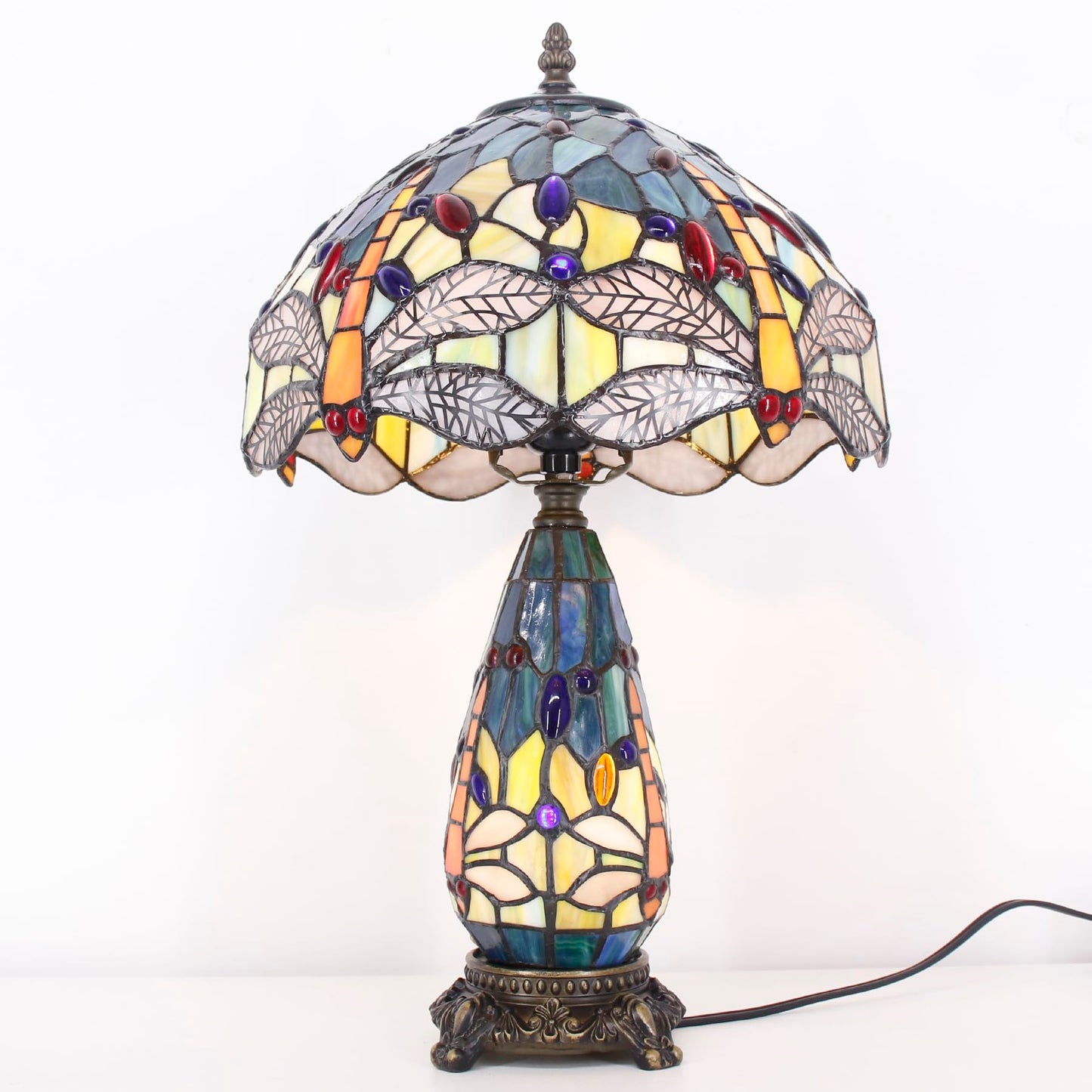 TCODTPOL Tiffany Stained Glass Table Lamp 12X19 Inches Blue Yellow