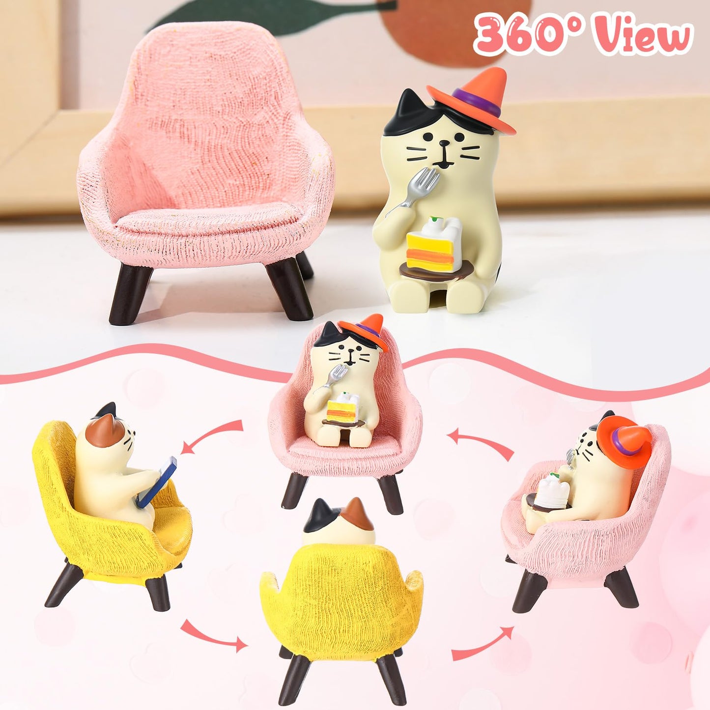 GGSTDDUP 6 Pcs Miniature Resin Cat Figurines Set for Desk Shelf