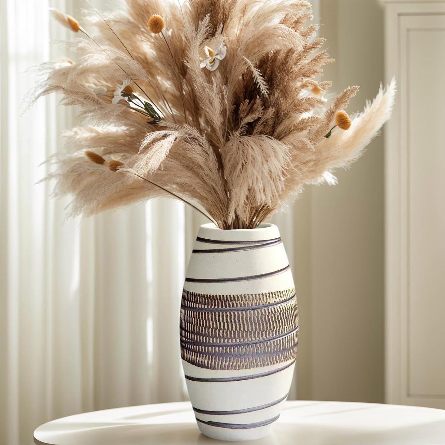 Ceramic Flower Vase – Rustic elegant Farmhouse Decor – 8.7” Decorative Textured Flower Vase for Living Room , Table Styling & office