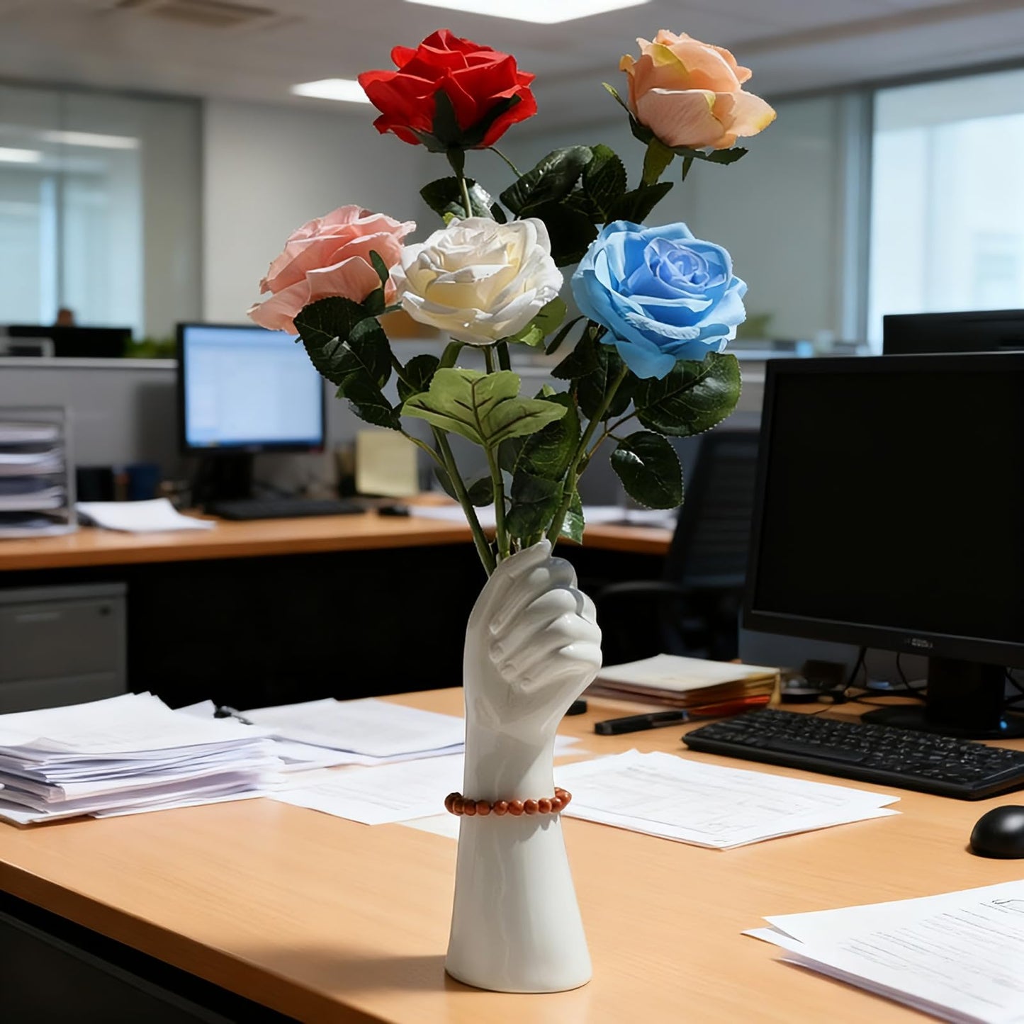 Unique Flower Vase - Mannequin Hand Ceramic Hand Vase, 9 Inch Modern Art White Arm Vase Unique for Dried Flowers, Unique Tabletop Decor for Home Office Desk