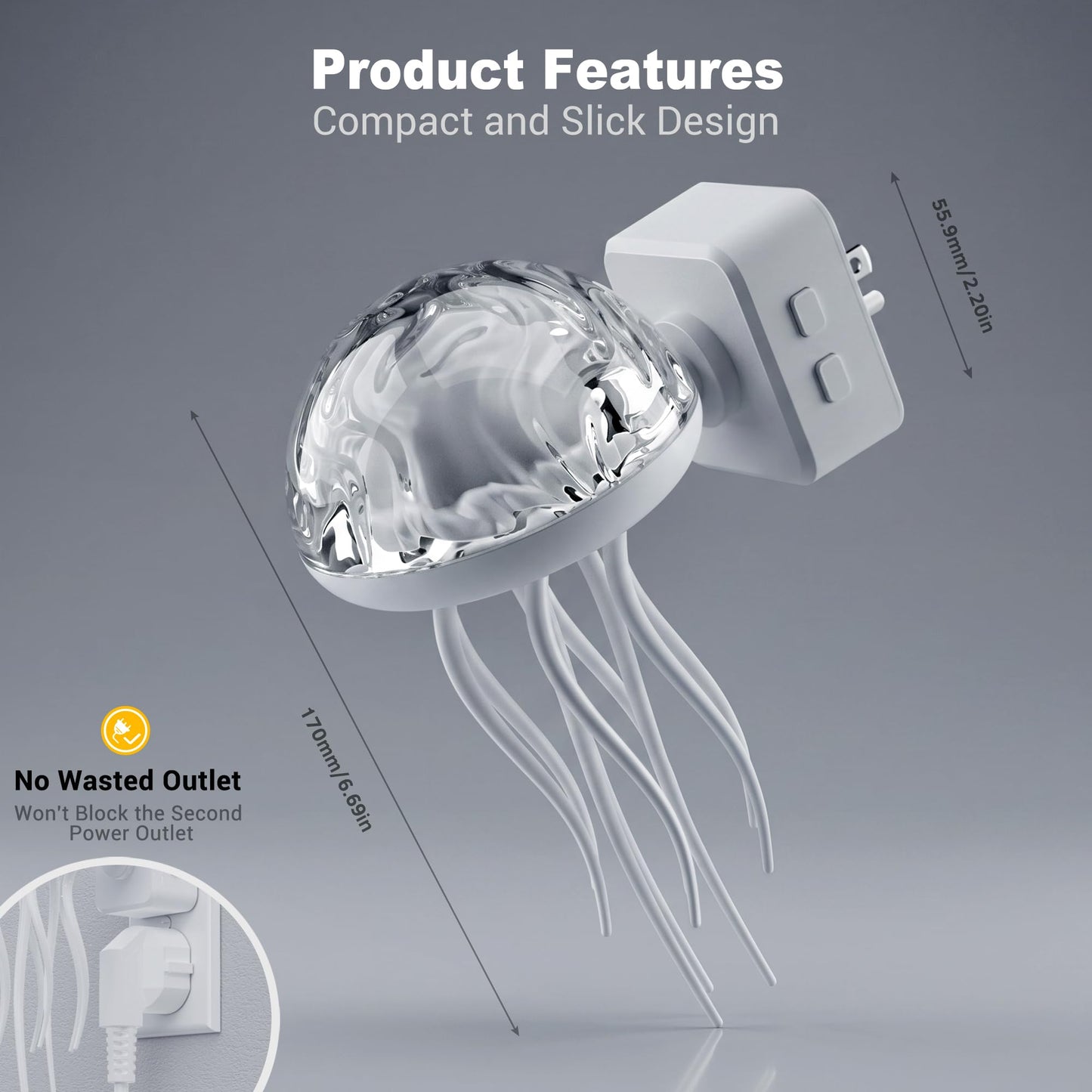 JandCase Night Lights Plug Into Wall, Jellyfish Projector Night Lights, 180° Dynamic Rotating Jellyfish Lamp with Dusk to Dawn Sensor, for Adults Teen Girl Gifts Decor Aesthetic