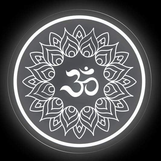Om Mandala Neon Sign, 11.8″ × 11.8″ White Om Buddha Led Wall Light, Yoga Decor, Meditation Room Sign, Buddha Symbol Gift, Yoga Studio, Pilates Studio Wall Art