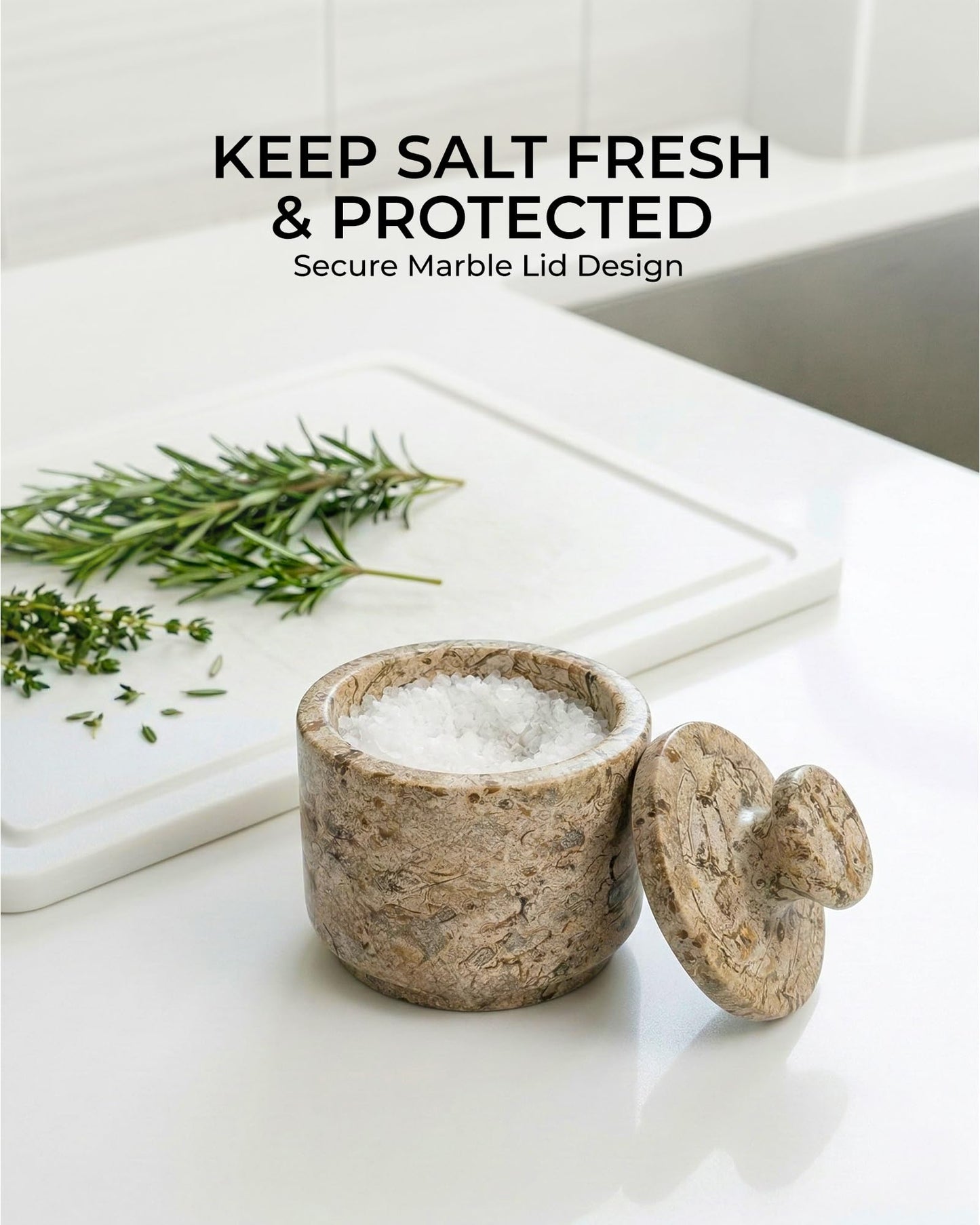 UrbanFocal Marble Salt Cellar With Lid - Stone Salt Container And Stone Salt Holder, Spice Jars for Counter, Candy Jar & Spice Jar, Coral