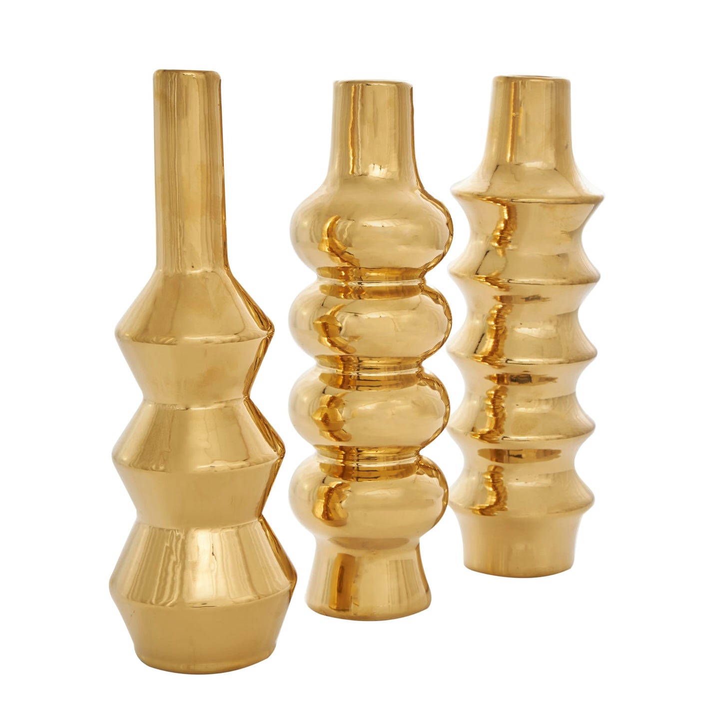 Deco 79 Ceramic Abstract Decorative Vase Bubble Inspired Centerpiece Vases with Varying Shapes, Set of 3 Flower Vases for Home Decoration 4" W, 12" H, Gold