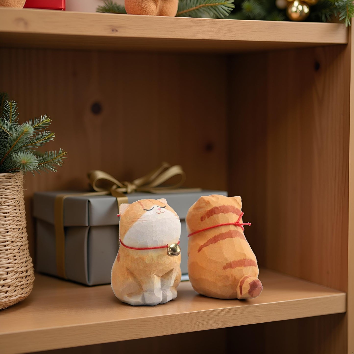 Handcrafted Wooden Orange Cat Figurine – 2.2" Small Carved Ginger Cat Statue – Rustic Wood Mini Cat Sculpture – Cute Home Décor Gift for Cat Lovers & Collectors
