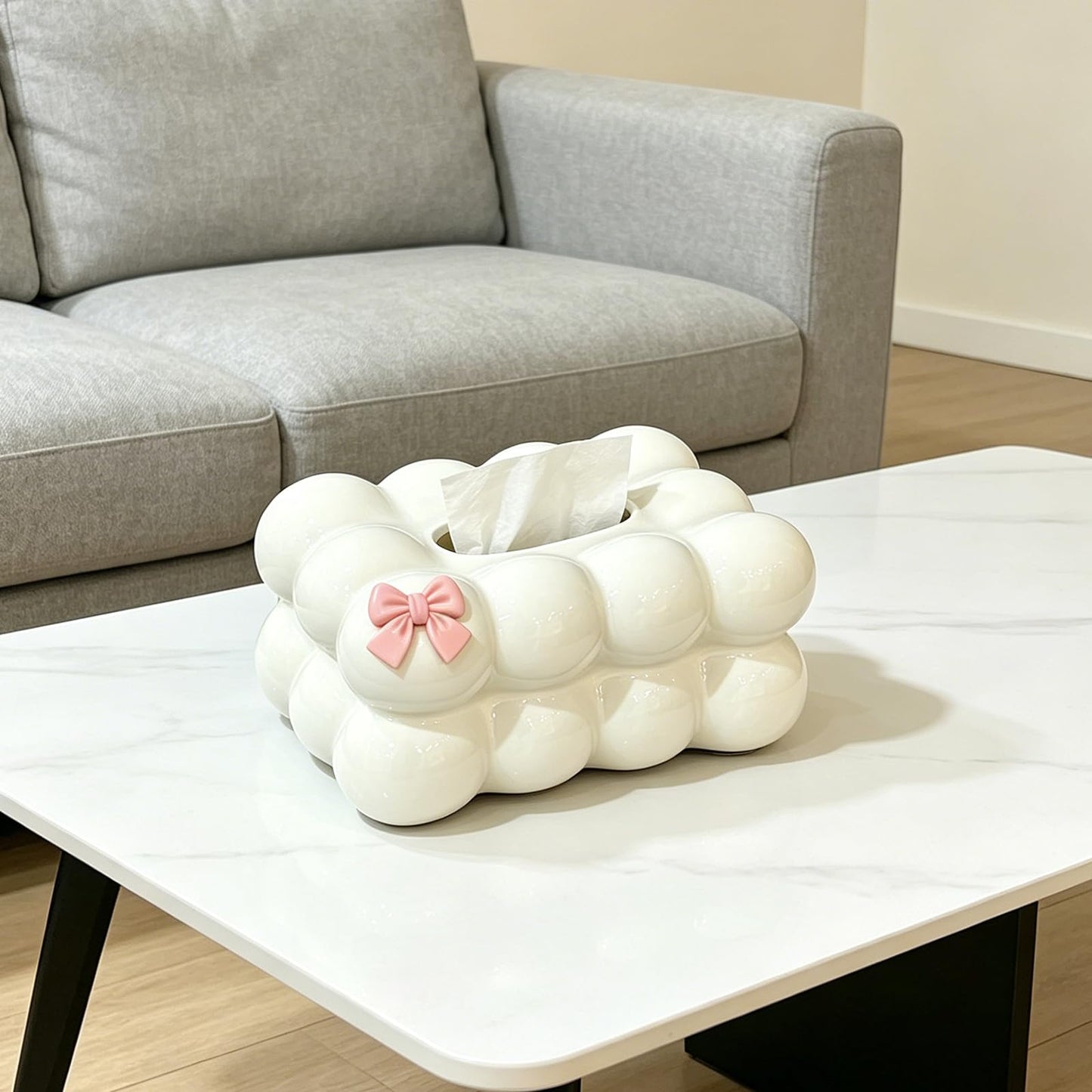 Bazasa White Decorative Tissue Holder Ceramic Tissue Box Cover Porcelain Bathroom Accessories Modern Home Decor for Women