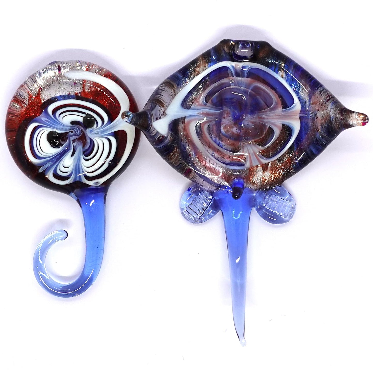 Sansukjai 2 Manta Ray Fish Miniature Figurines Animals Hand Blown Glass Art Collectible Gift Decorate