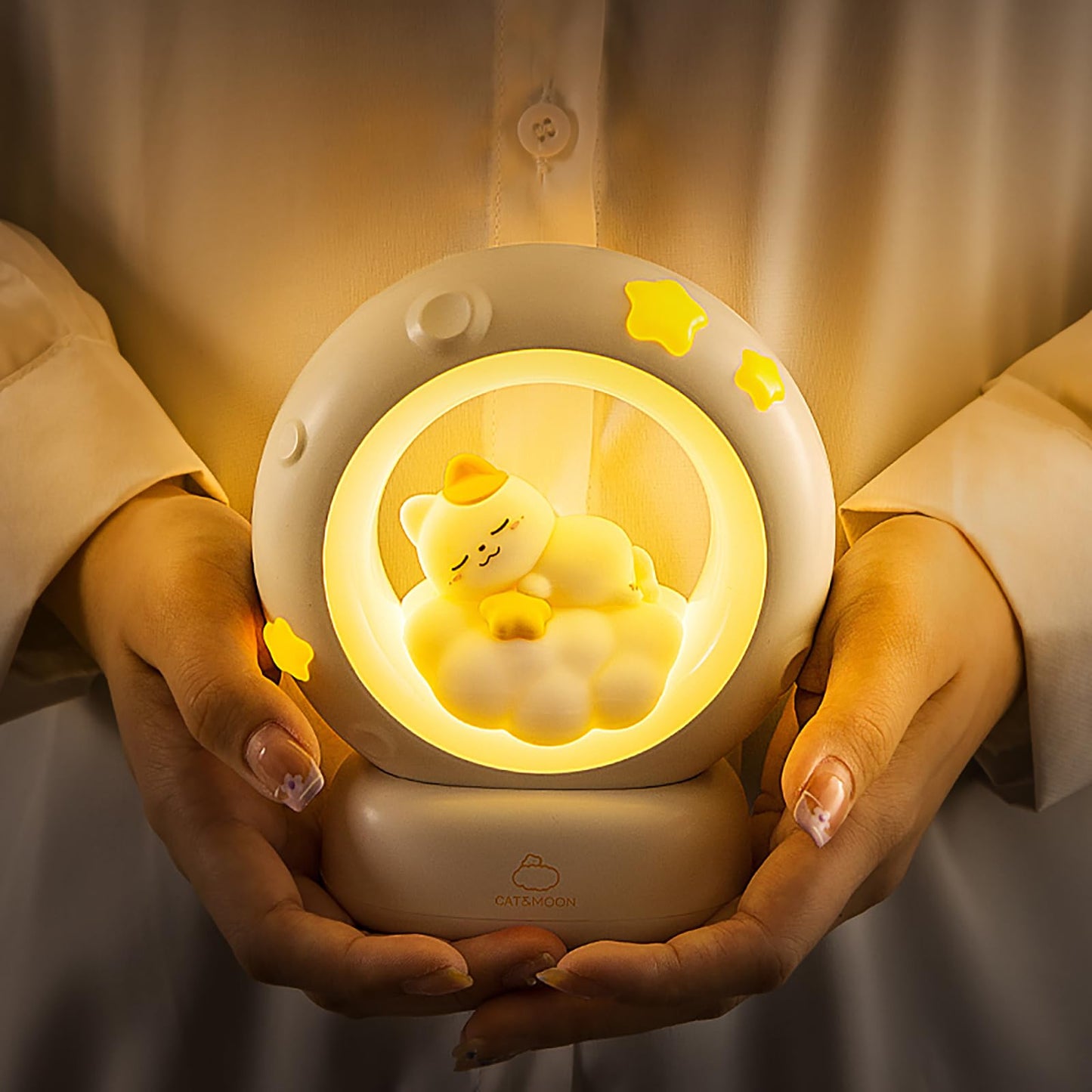 kvppvt Moon and Cat Rechargeable Night Light, Safe PVC and ABS Material, 3 Brightness Levels, Tap Control, Warm Light, Toddler Sleeping Lamp, Bedroom Night Lamp, Gift for Baby and Kid (Moon and Cat)
