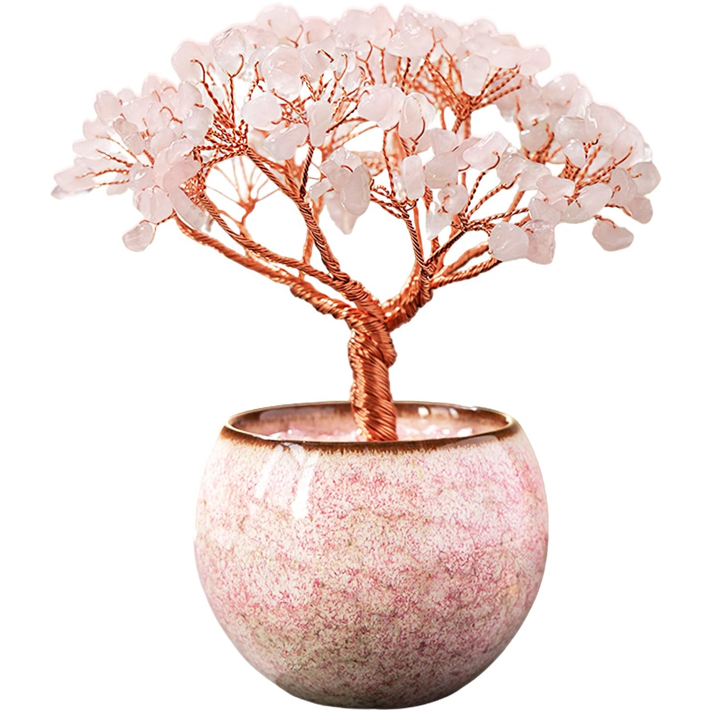Runyangshi Crystal Tree of Life - Natural Rose Quartz Gemstone Tree, Handcrafted with 216 Crystal Gravel, for Feng Shui, Luck, Prosperity, Abundance, Home Decor, Spiritual Gift for Women
