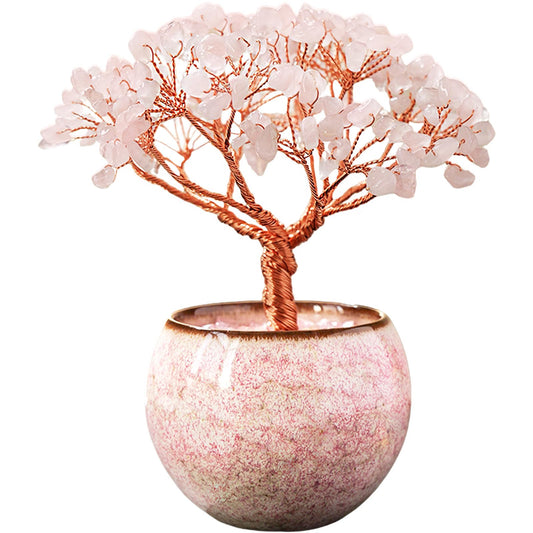 Runyangshi Crystal Tree of Life - Natural Rose Quartz Gemstone Tree, Handcrafted with 216 Crystal Gravel, for Feng Shui, Luck, Prosperity, Abundance, Home Decor, Spiritual Gift for Women