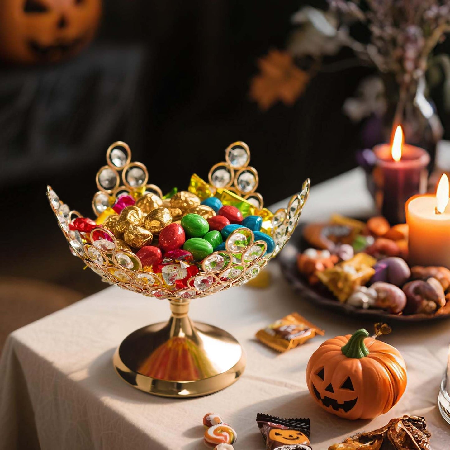 kolnlala 2Pcs Crystal Floral Candy Bowl/Decorative fruit plate - Elegant Metal Frame Centerpiece, Fruit Plate & Nut Tray for Home Decor, Holiday, Wedding, Party Table Decorations (2, Gold)