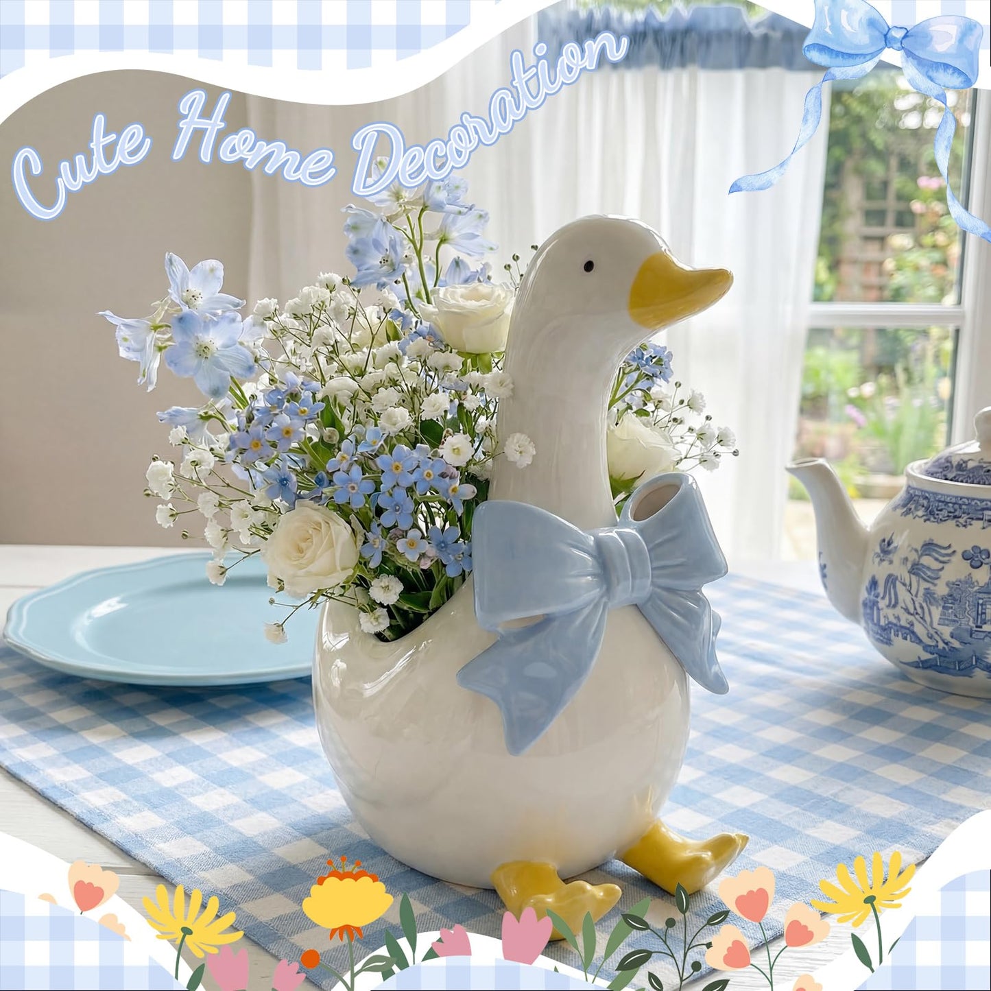 Yiyiring Silly Goose Vase Cute Ceramic Flower Vase for Silly Goose Birthday Party Table Decorative Home Nursery Aesthetic Decor(Blue)