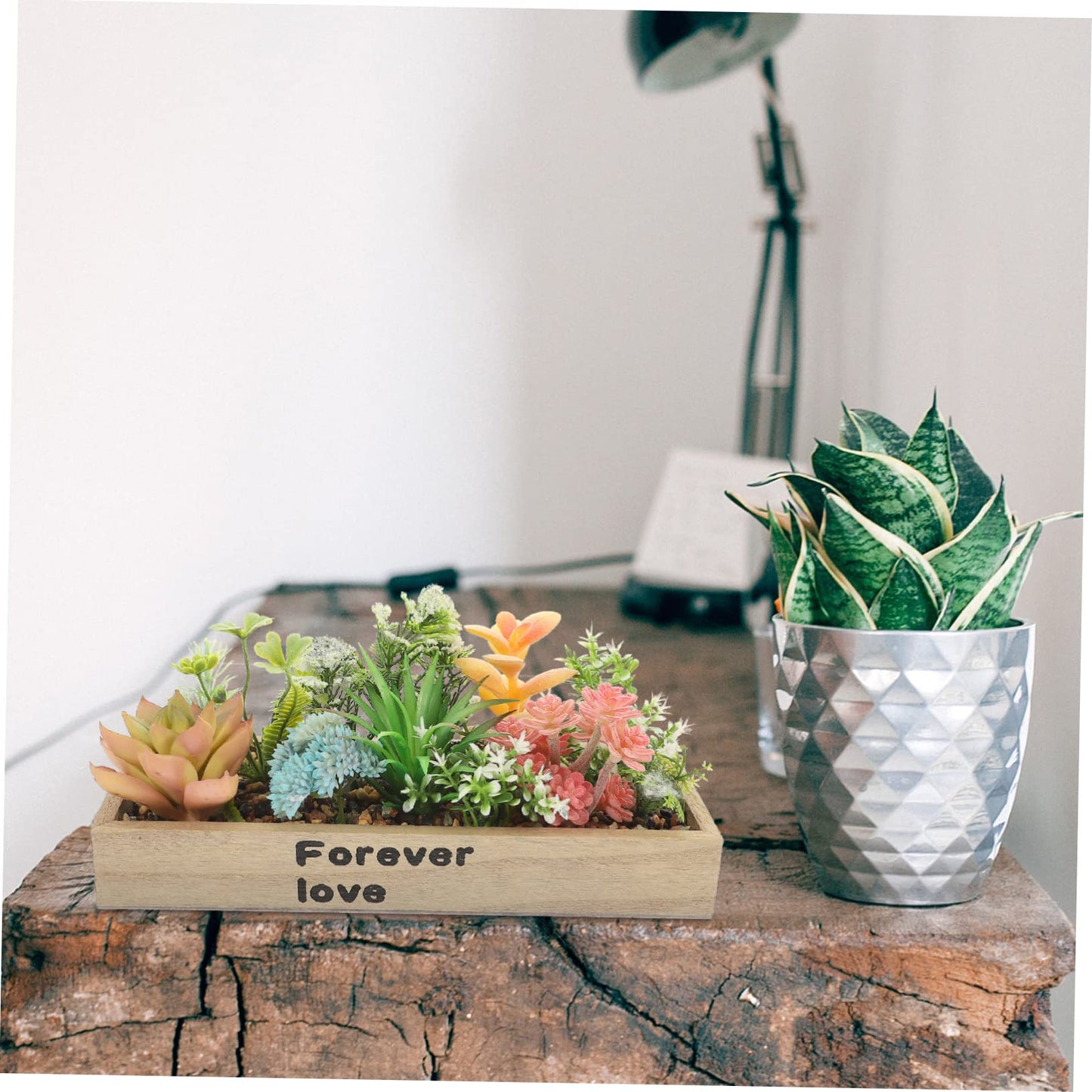 ULDIGI Artificial Box Bonsai Succulent in Wooden Planter Realistic Faux Potted Plant for Office Desktop and Home Decoration Compact 8.54X3.26X4.21 Inch Simulation Greenery