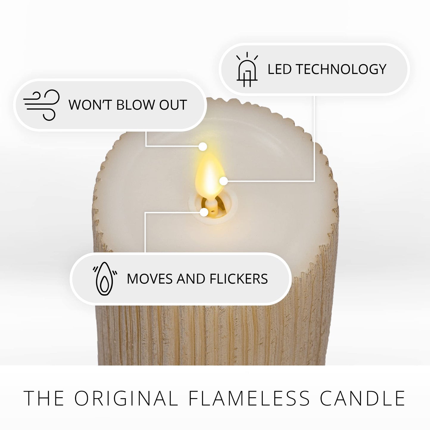 Luminara Metallic Embossed Pillar, Champagne Flameless LED Candle 3.25" x 4.5", Battery Operated Real Flame Technology w/Timer Function, Paraffin Wax