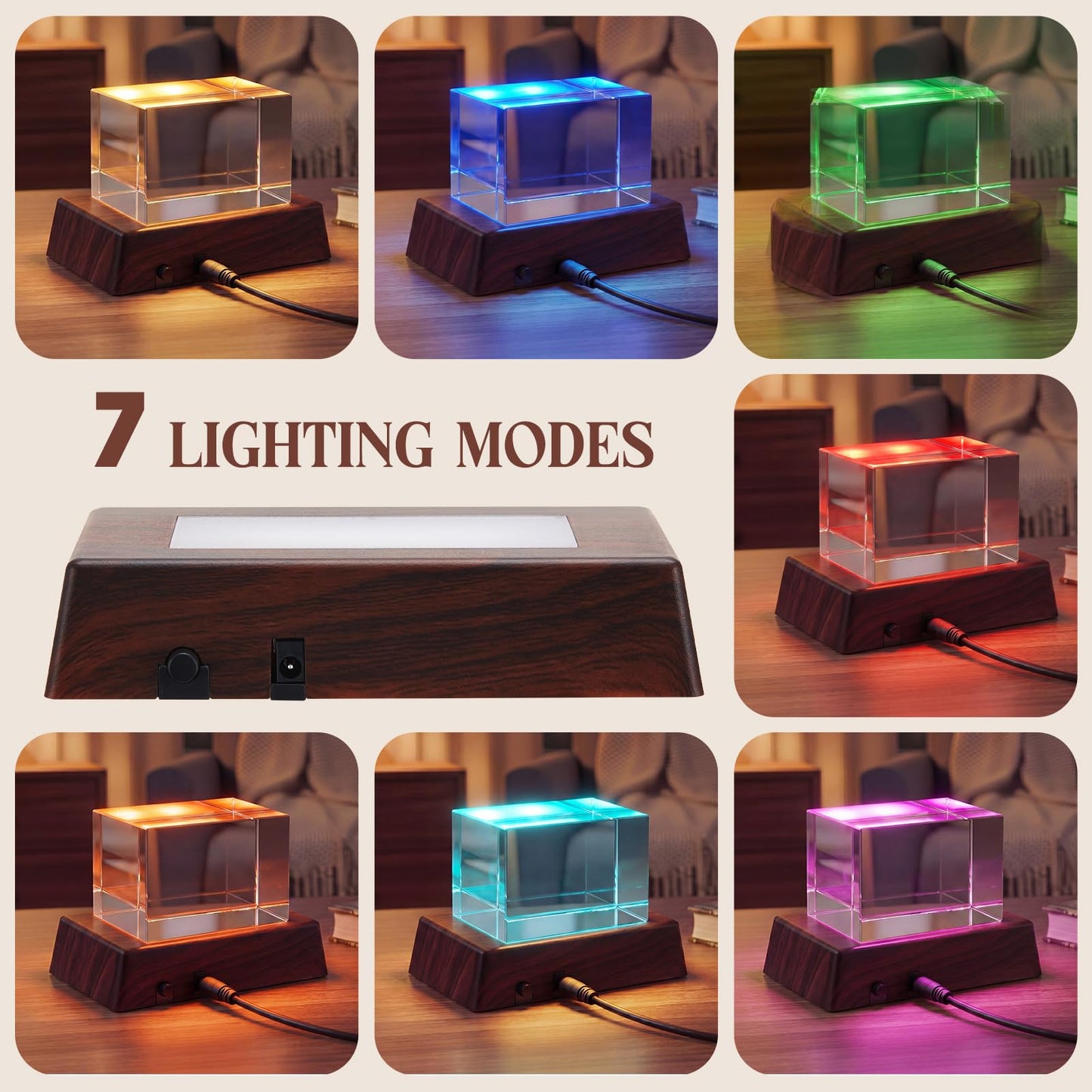 Woanger Wooden Display Stand, LED Square Display Stand, Lighted Base for Glass Art,, LED Light Base for Crystal, Jewelry & Figurines