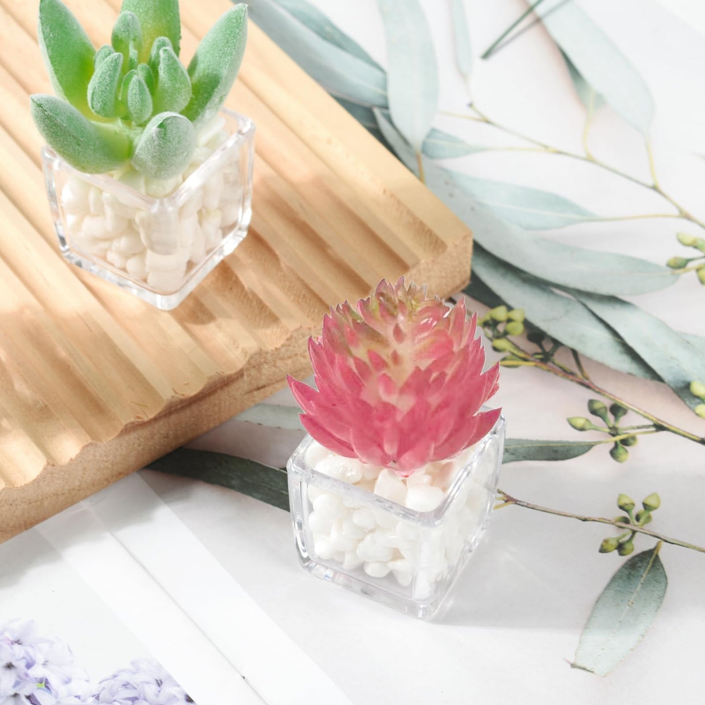 Luckforest Mini Artificial Succulent, 4 Pcs Lifelike Simulation Succulent with Pot Small Artificial Plants for Home Locker Kitchen Refrigerator Office Whiteboard Photography Props