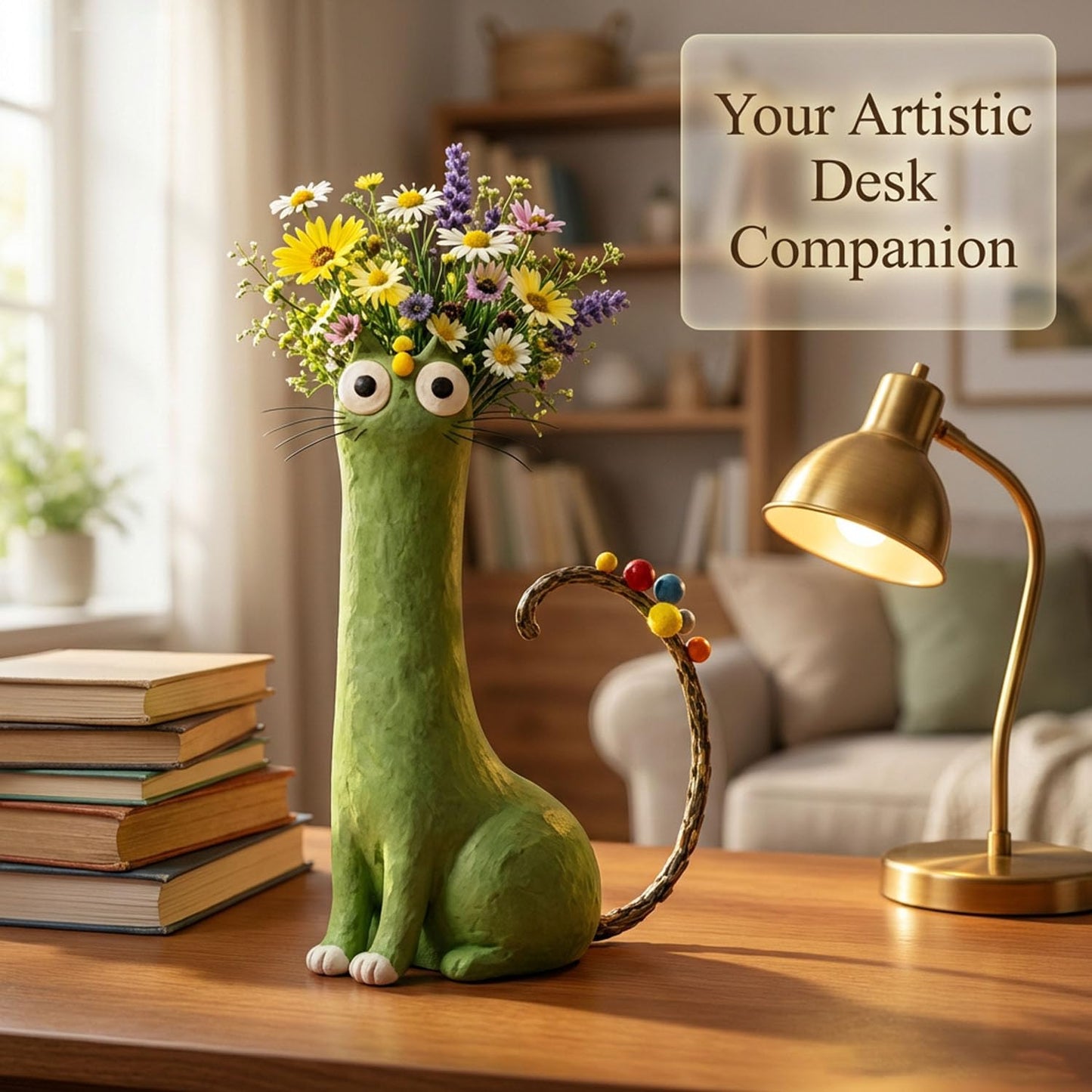 Andcrafted Quirky Cat Vase, Desk Ornament Gift for Cat Lovers, Features an Expressive Face and Playful Pose, Whimsical Kitty Planter for Small Flowers