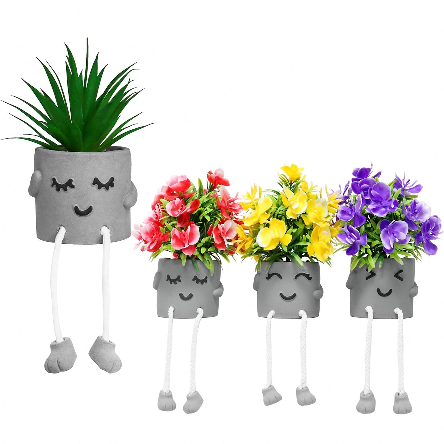 Zerzsy 4pcs Artificialplant Succulents in Cement Pots with Hanging Leg, Kitchen Shelves Decor, Bathroom Shelf Decoration, Shelf Decoration Accents, Office Wall Decor