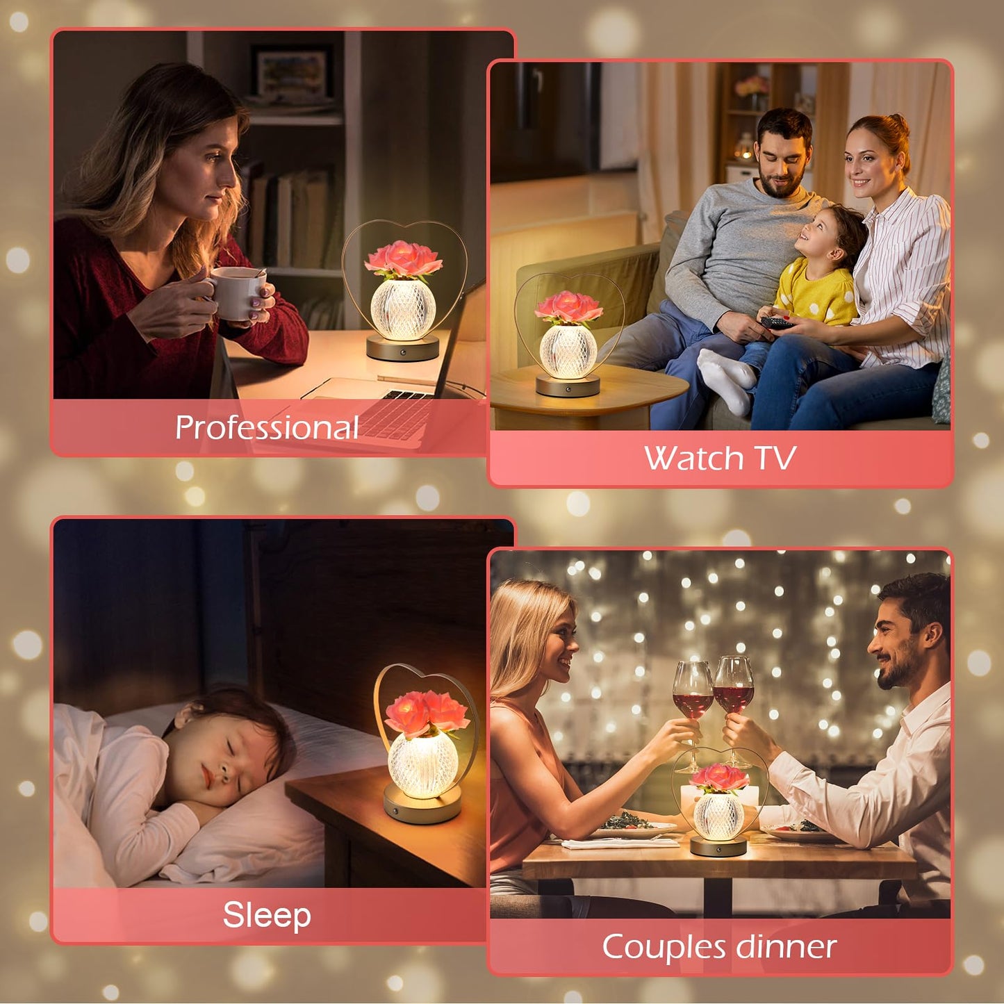 AMWGIMI Women Gifts Rose Flower Lamp,Rechargeable Cordless LED Touch Lamp
