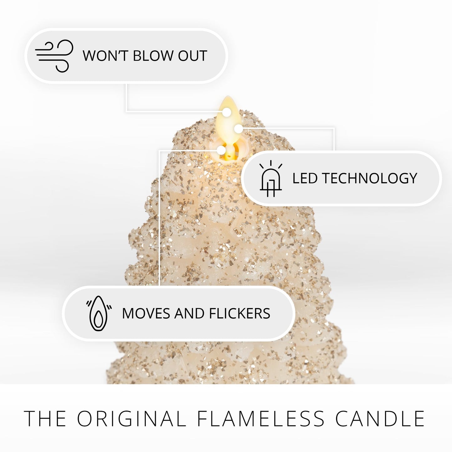 Luminara Christmas North Tree Flameless LED Candle, White Swan 9.6" Battery Operated Moving Flame Real Wax Unscented Safe Timer Home Decor Convenient
