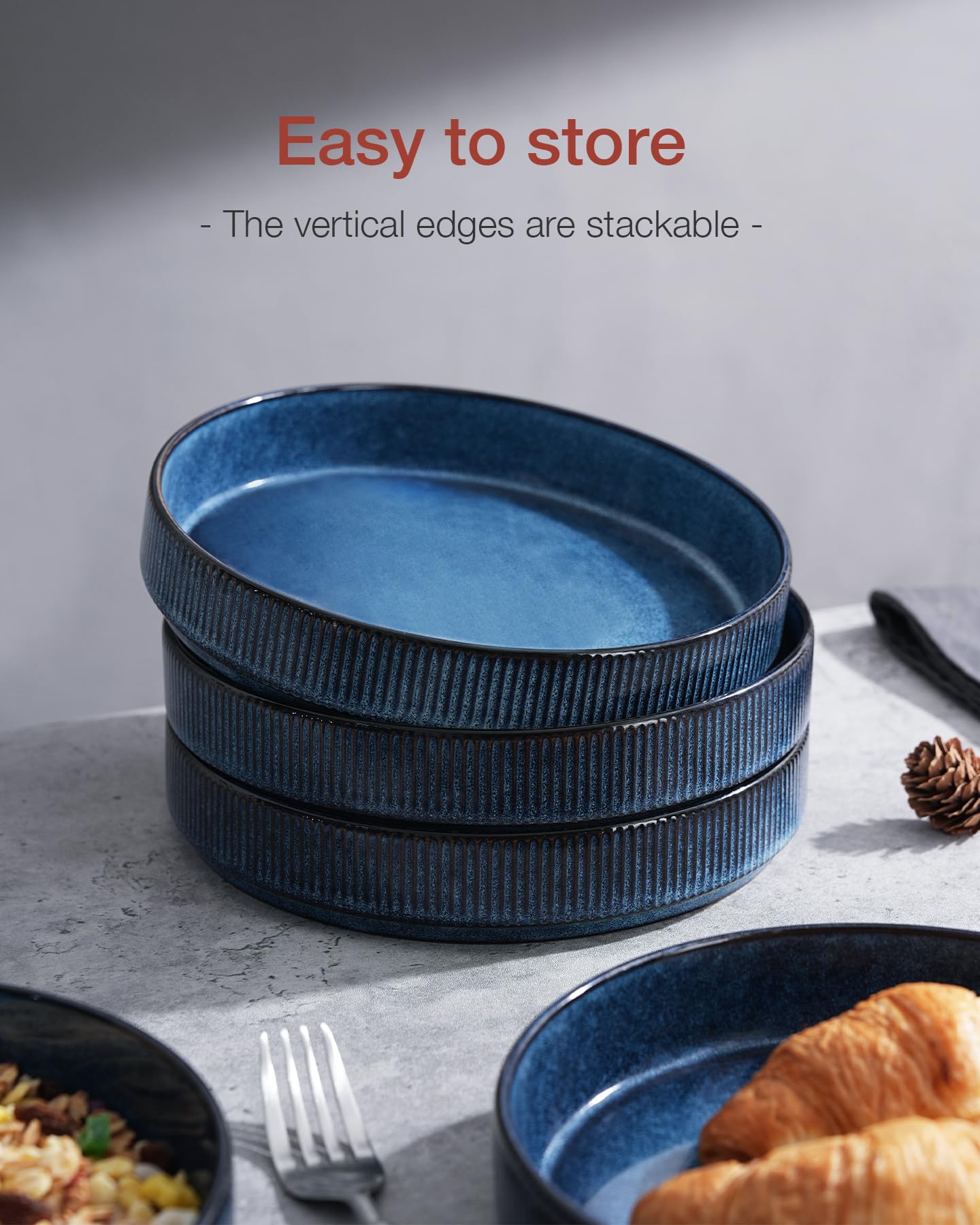 famiware Star 7.5" Pasta Bowls Set, Salad Bowl Set of 4, Double Reactive Glaze, Stackable, Ideal for Your Friend for Housewarming, Festivals, Nebulas Blue