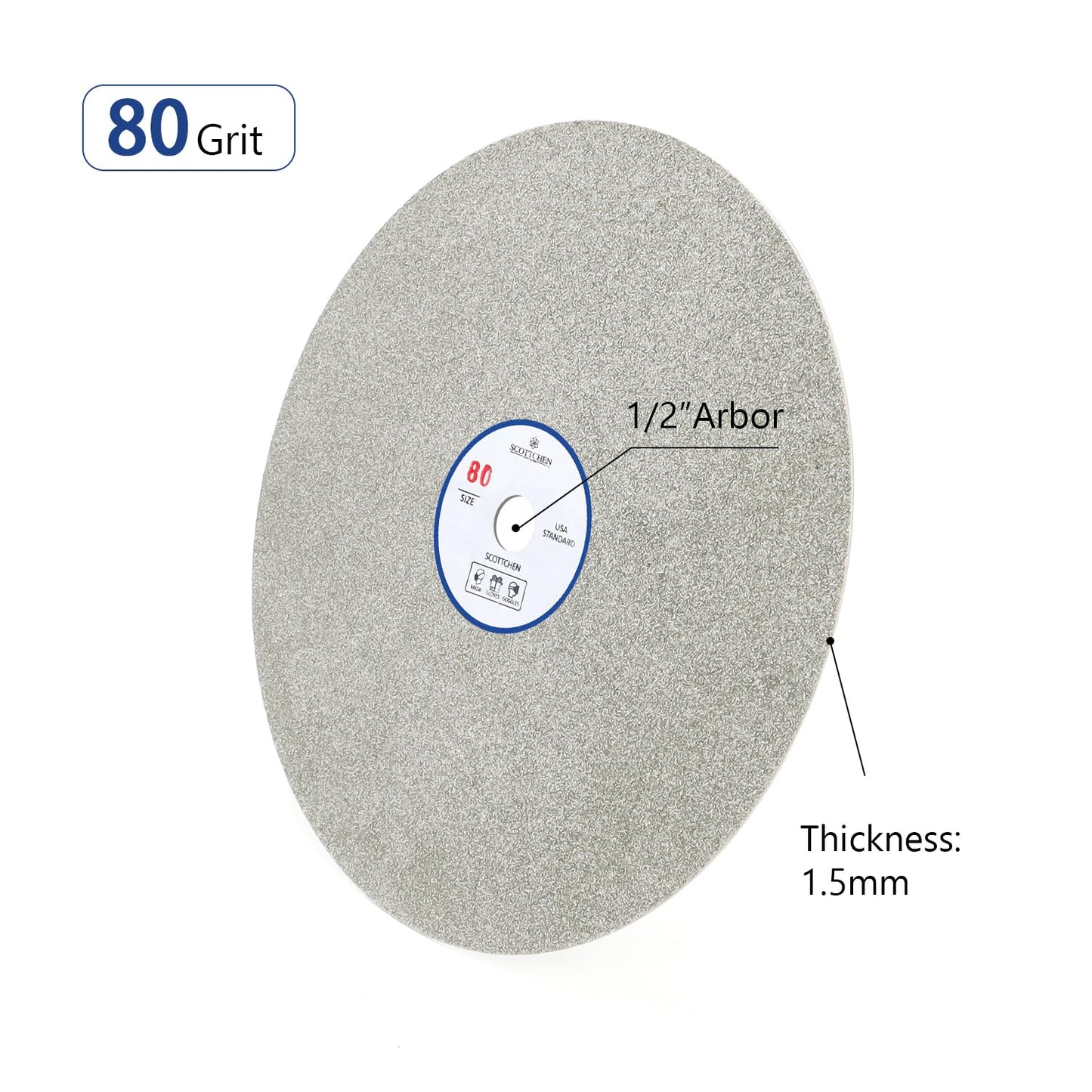 SCOTTCHEN Diamond Flat Lap Wheel 8" x 1/2" Grinding Sanding Disc Lapping Polishing Disc-80 Grit