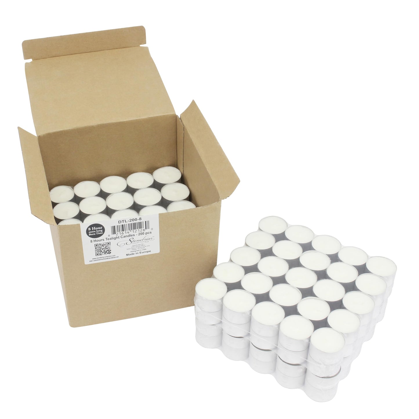 Stonebriar Bulk 50 Pack Unscented Smokeless Long Tea Light Candles with 8 Hour Extended Burn Time, White, 50 Count