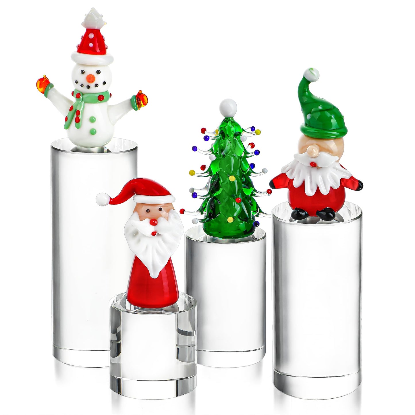 ZEERSHEE 4-Pack Clear Glass Cylinder Display Risers Crystal Blocks Display Stand for Collectibles Art Craft Transparent Solid Bases for Jewelry Cosmetic Crafts Closet Show(4''/3.2''/2.4''/1.6'')