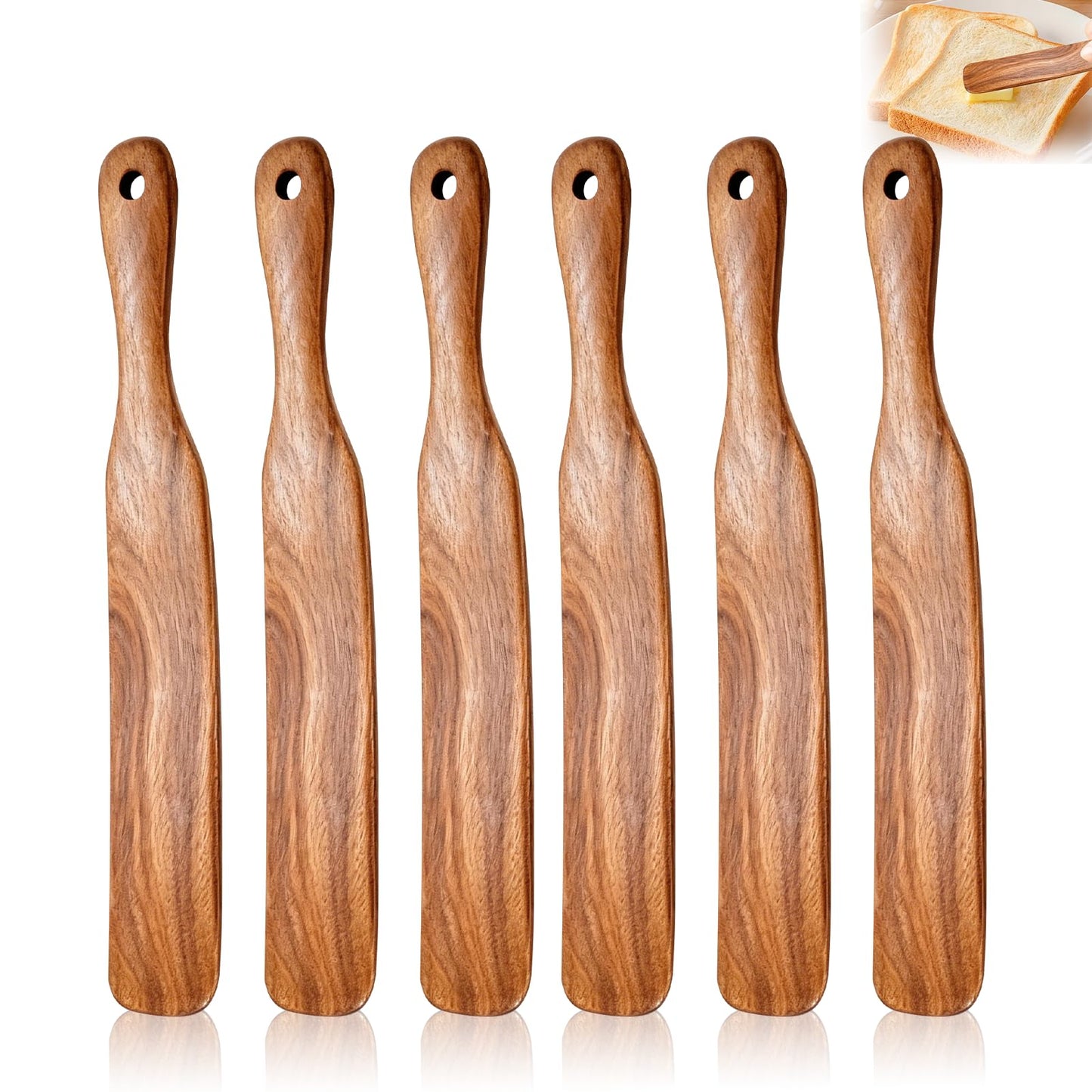 DADERXY 6 Pack Spurtle for Sourdough Starter, 11 Inch Wooden Spurtles Spatula for Deep Containers, Sourdough Stir Stick for Baking Cooking