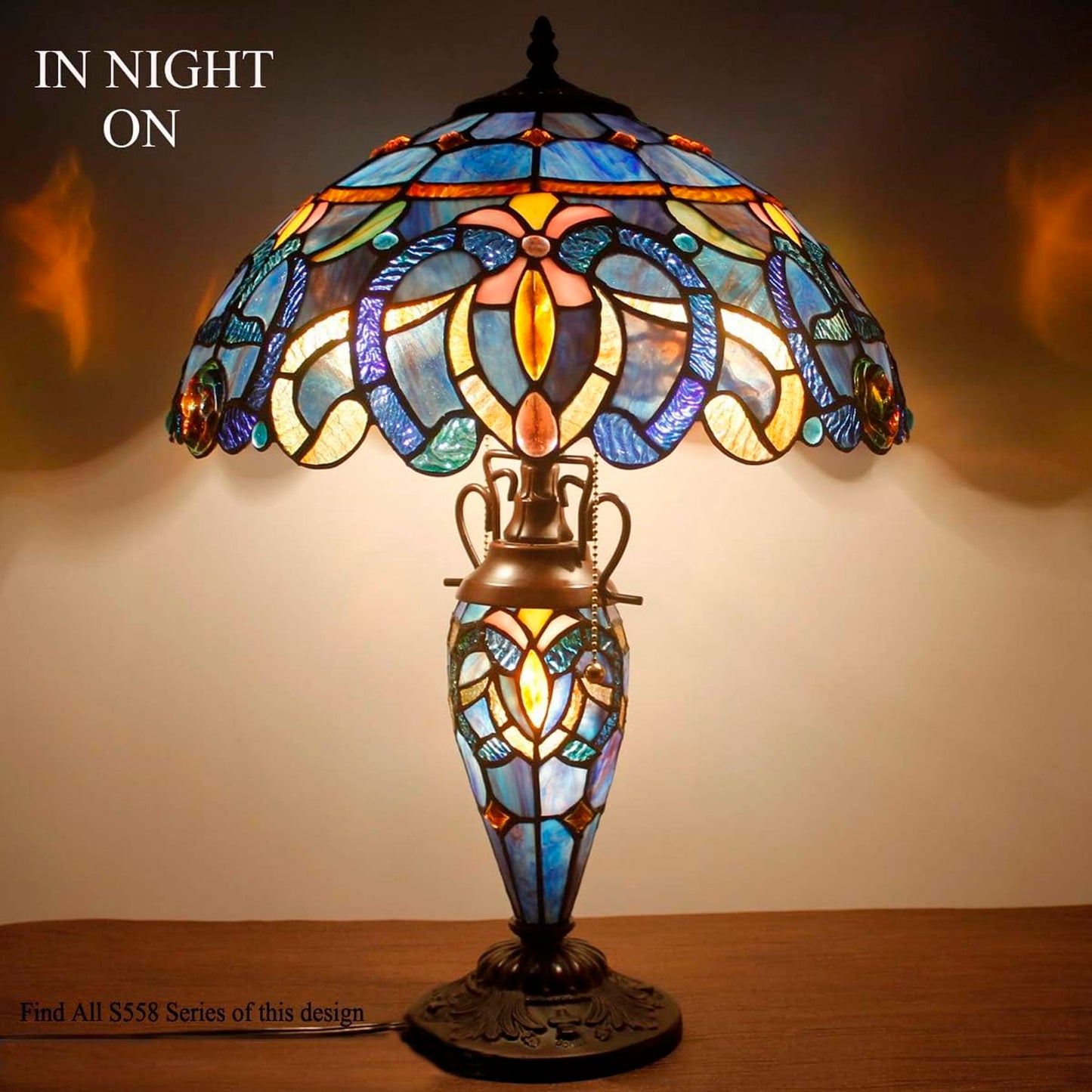 WERFACTORY Tiffany Style Table Lamp Stained Glass Mother-Daughter Vase Lamp