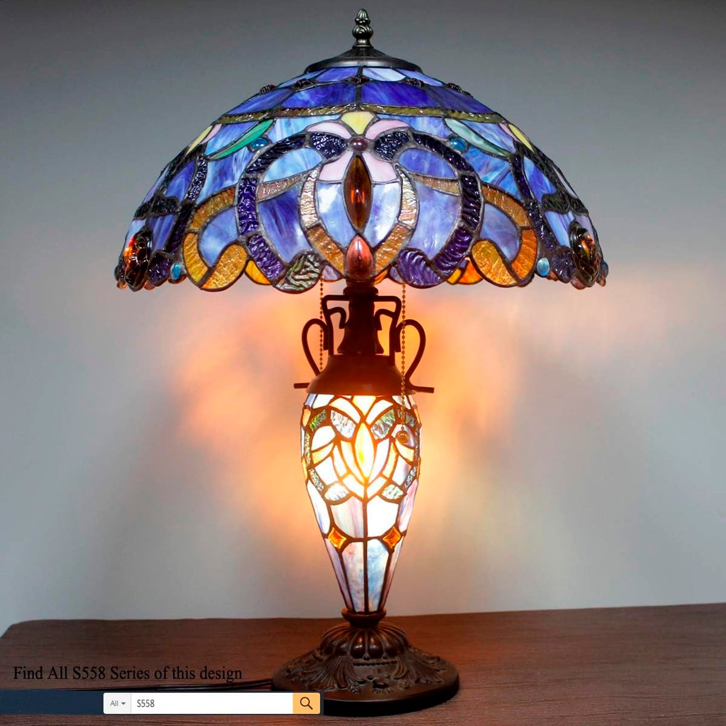 WERFACTORY Tiffany Style Table Lamp Stained Glass Mother-Daughter Vase Lamp