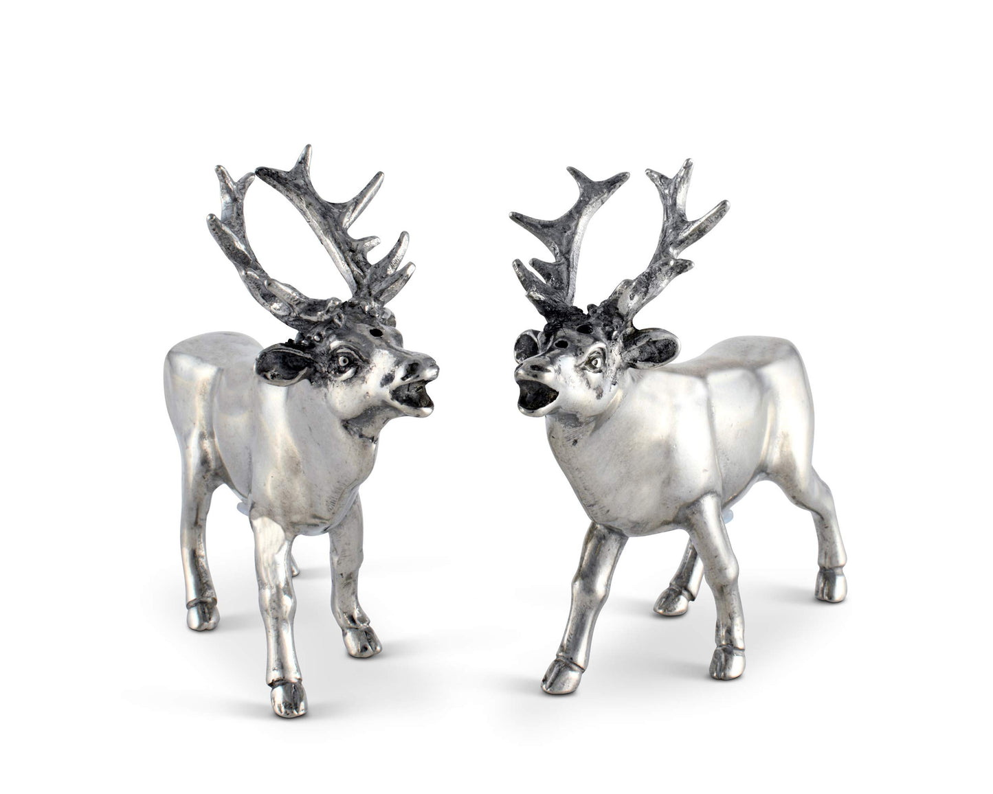 Vagabond House Pewter Deer/Elk Salt and Pepper Shakers Set Artisan Designer Handcrafted for Cabin Lodge Mountain Décor 4.5 inch Tall