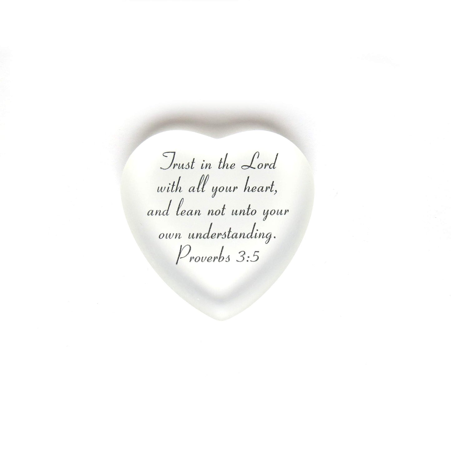 Lifeforce Glass Scripture Heart with Pouch, Trust in The Lord with All Your Heart, and Lean not Unto Your own Understanding. (White)