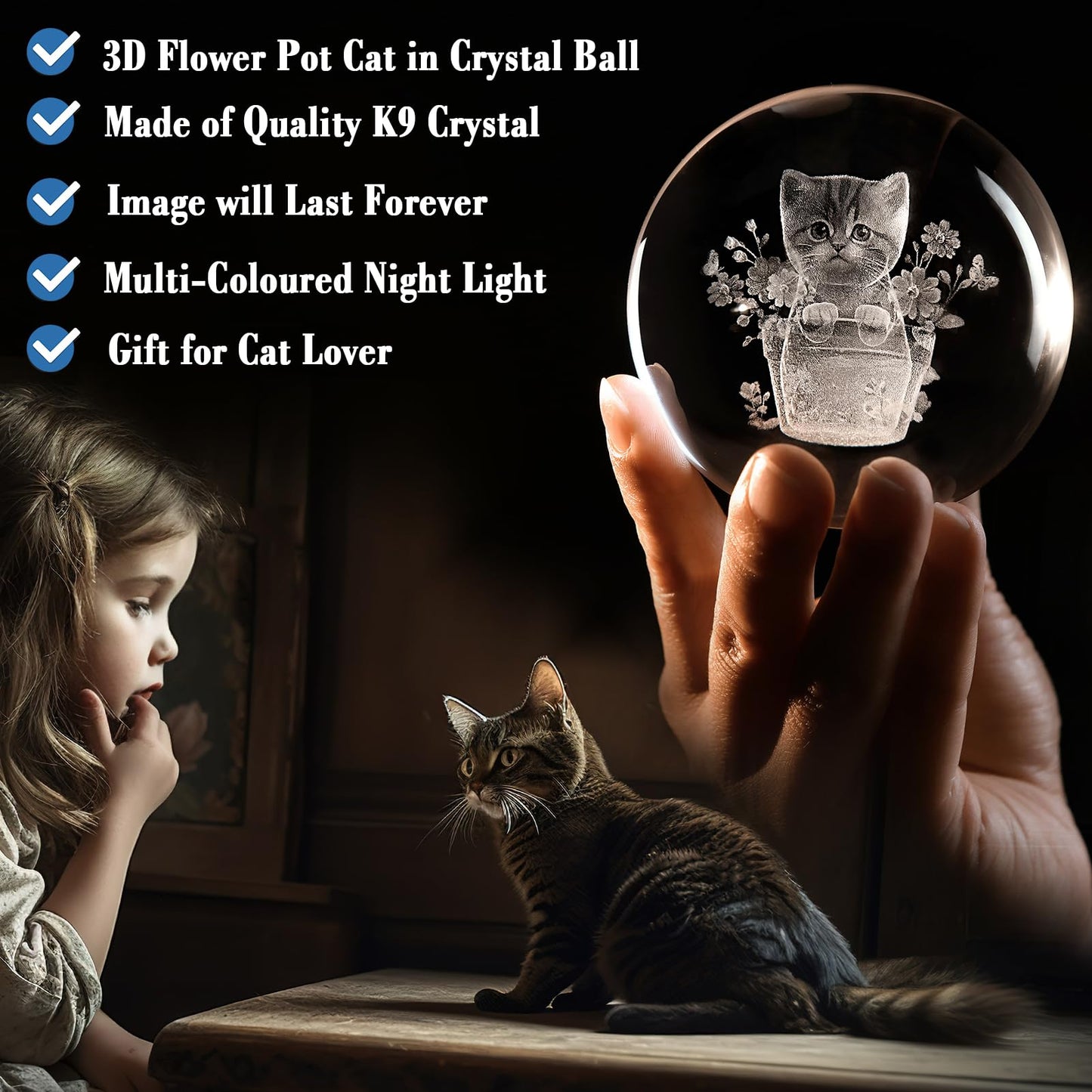 IFOLAINA Cat Themed Gifts for Women 3D Crystal Ball for Her Mom Girls