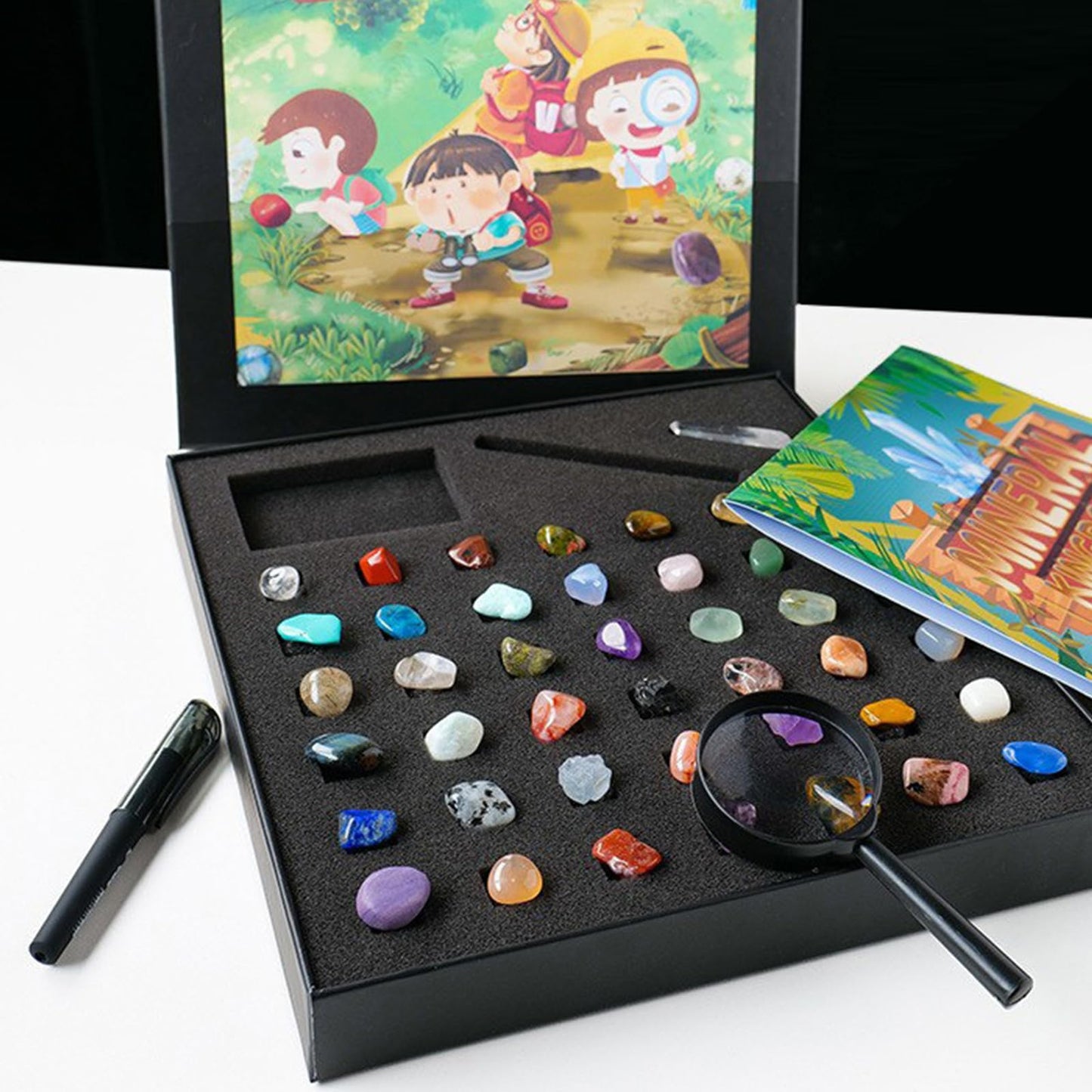 Vbvbip 43 Pieces Rock Kit for Geology Enthusiasts | Rock Collection with Mineral Testing Tools, Crystal Geode Display & Volcanic Samples | Beginner to Advanced Specimen Study