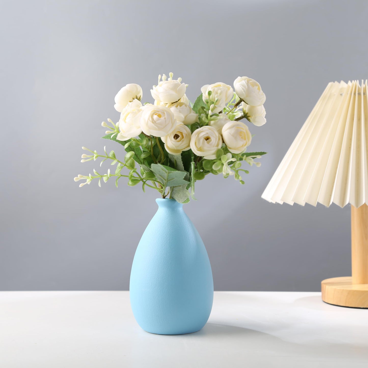 Ceramic vase, White vase for Home Decoration, Modern Style Dry vase, Dining Room Bedroom Office… (Blue)