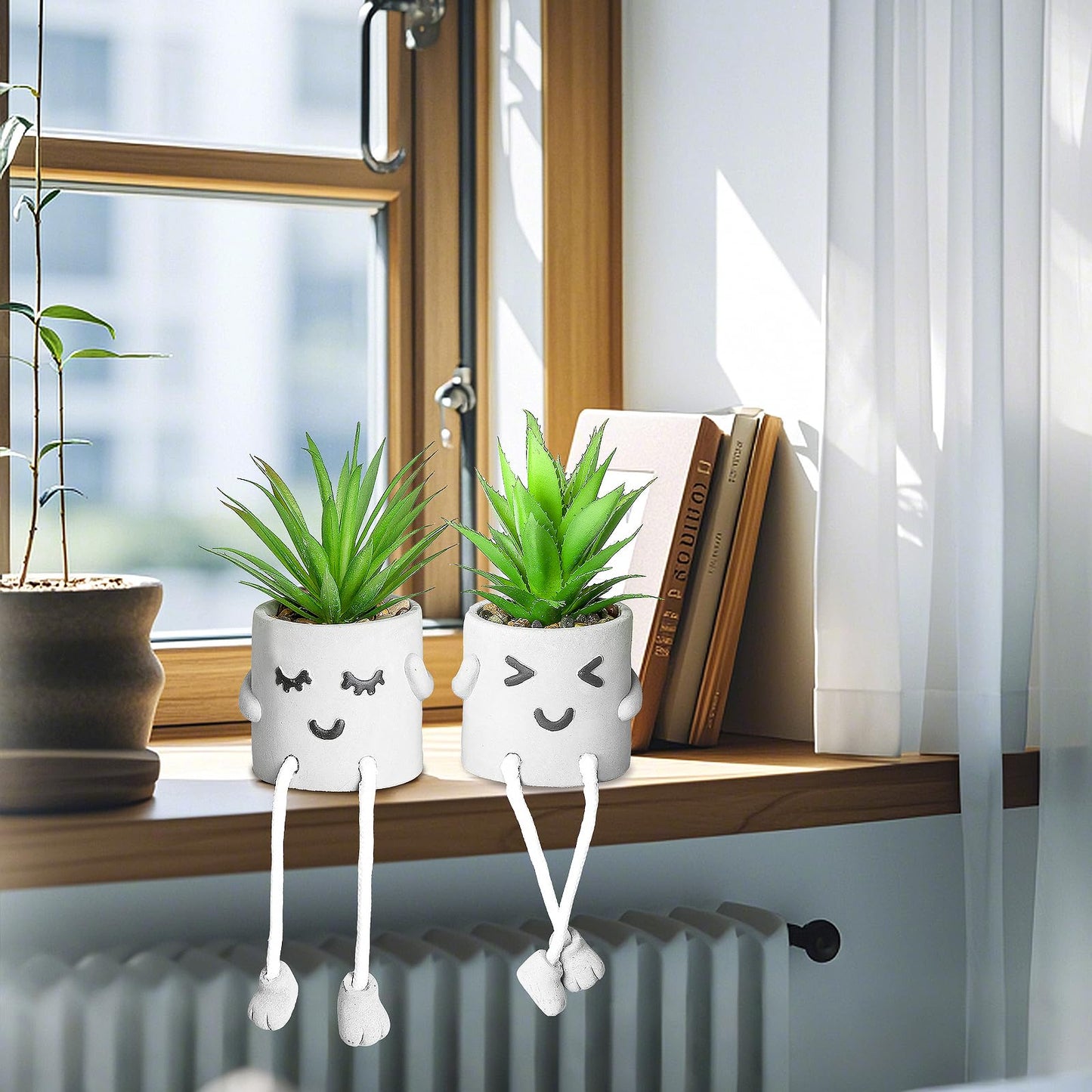 INFTYLE Creative Artificial Succulent Plants in pots - 3 Pieces Mini Fake Plant Faux Succulent Emotional Cement Potted for Home Desk Shelf Kitchen and Office Decor (3PCS)