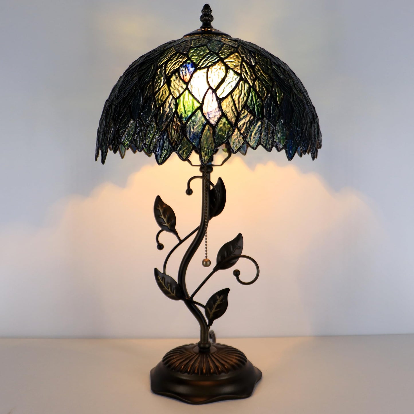MQYXH Tiffany Style Multicolor Leafage Stained Glass Table Lamp 19 Inch