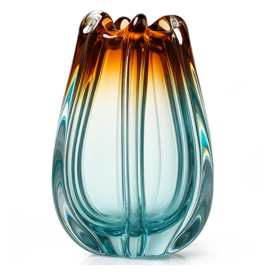 Acellegic 9.5" H Hand Blown Glass Vase for Flowers Unique Colorful Crystal Vase Wide Mouth Vases Art Glass Vases for Living Room Home Decor, Office, Table Bookshelves and Wedding Decorations
