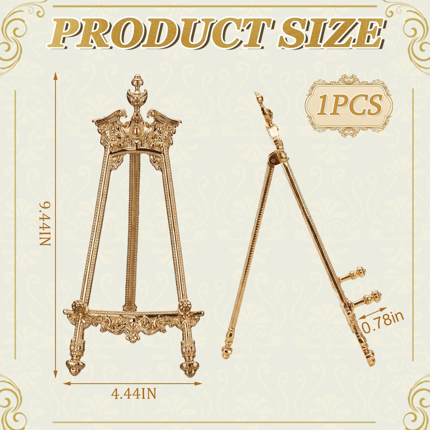 Novabright Ornate Metal Display Stand Only, 9 Inch Antique Decorative Easel for Scrying Mirrors, Small Plates, Photos, Crystal & Altar Decor