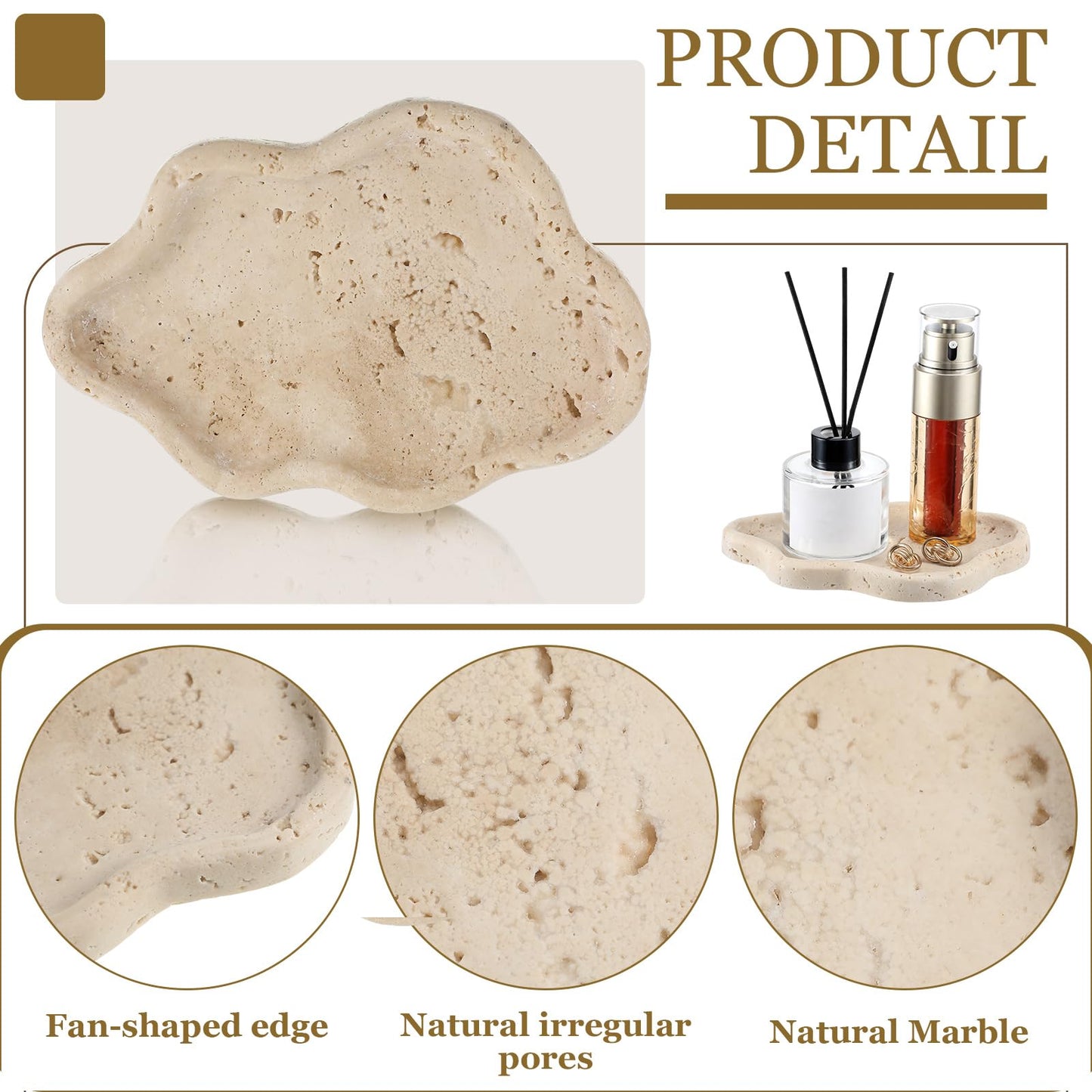 Briwooody Natural Travertine Jewelry Dish Tray Cloud Shape, Jewelry Trays 7.6 x 5.31 x 0.59 Inches Cloud Stone Trays Marble Dish Trinket Ring Key Salver Aesthetic Gift for Women Home Table Room Decor